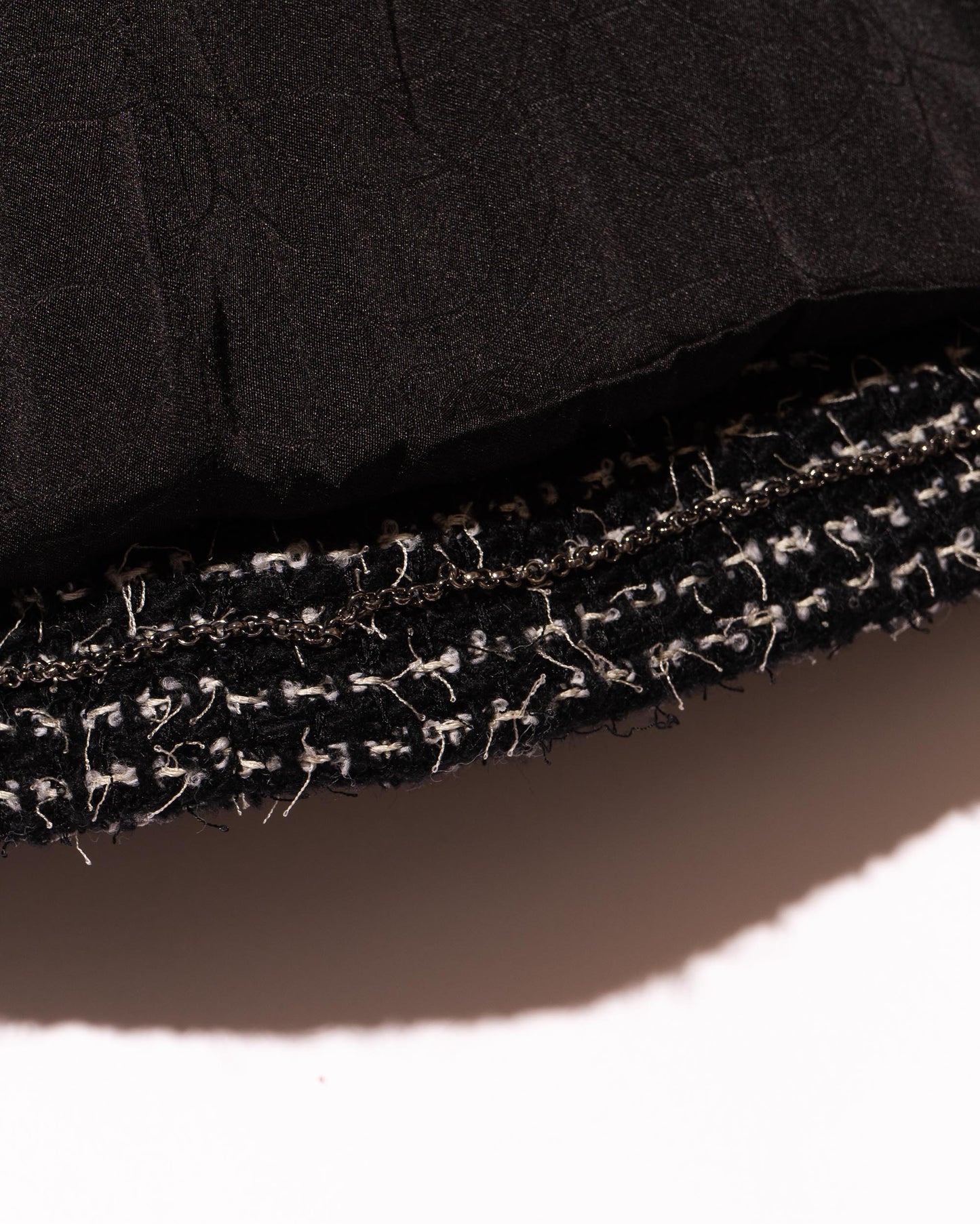 FR34-36 Chanel Cruise 2003 Double Breasted Camellia Detail Black and White Fantasy Tweed Jacket