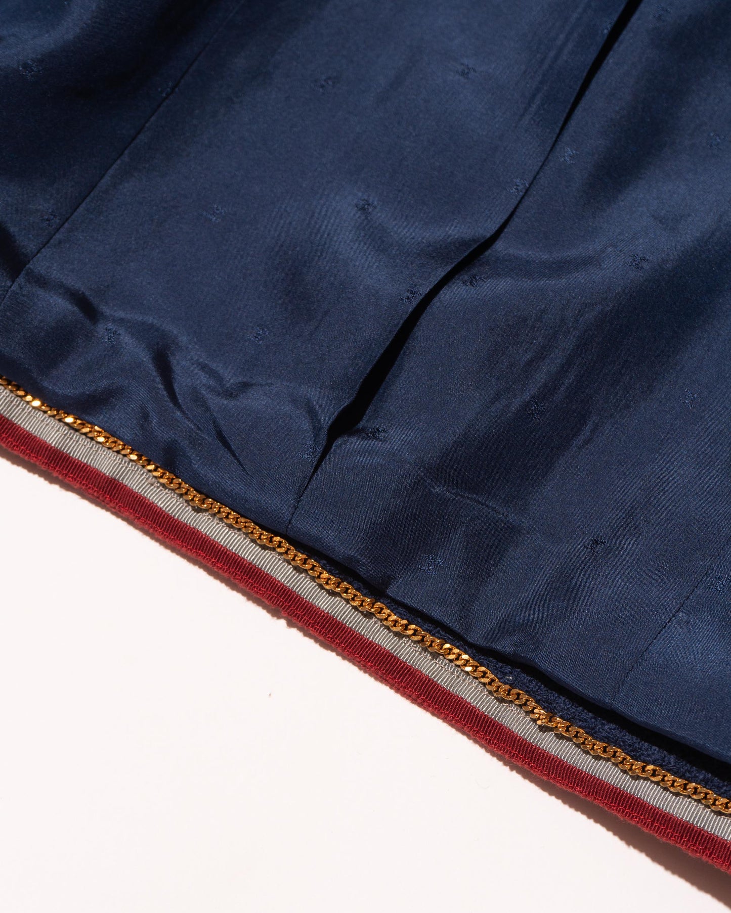 FR38-40 Chanel Fall 1989 Double Breasted Nautical Style Four Pocket Red and Grey Trim Wool Jacket