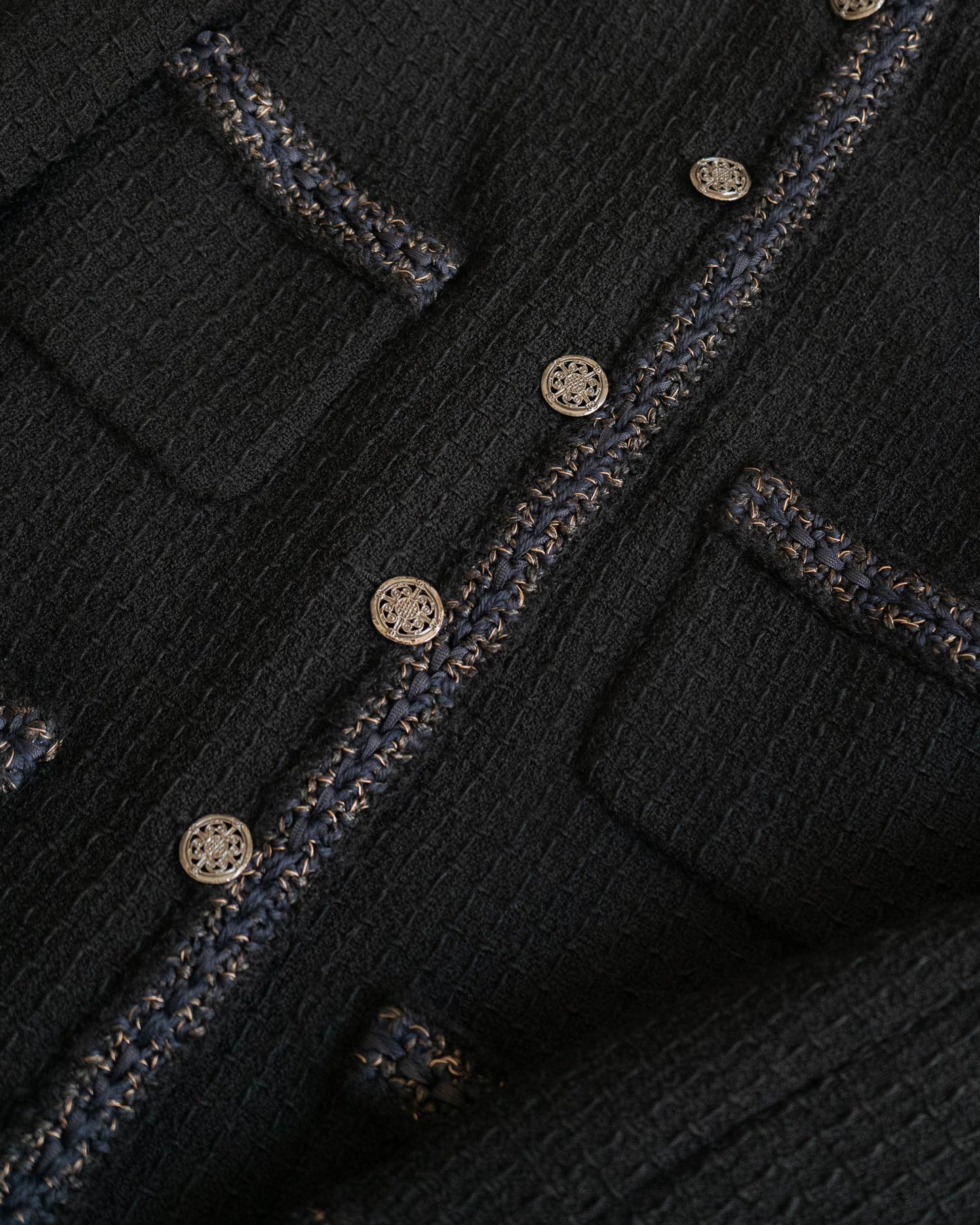 FR38-40 Chanel Pre-Fall 2010 Paris-Shanghai Classic Four Pocket High Collar Black Tweed Jacket