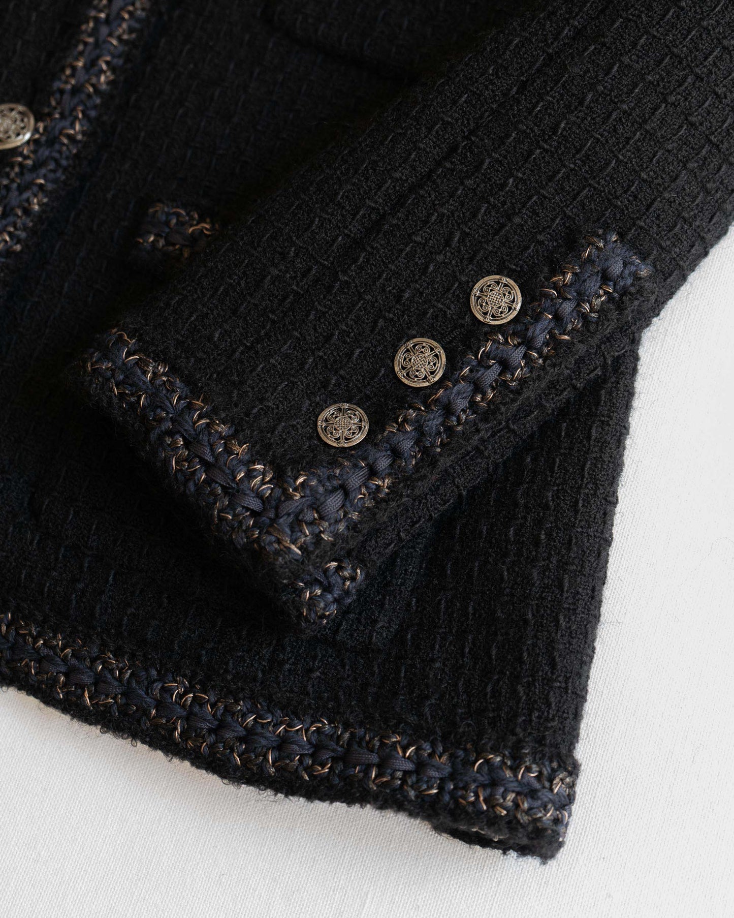FR38-40 Chanel Pre-Fall 2010 Paris-Shanghai Classic Four Pocket High Collar Black Tweed Jacket