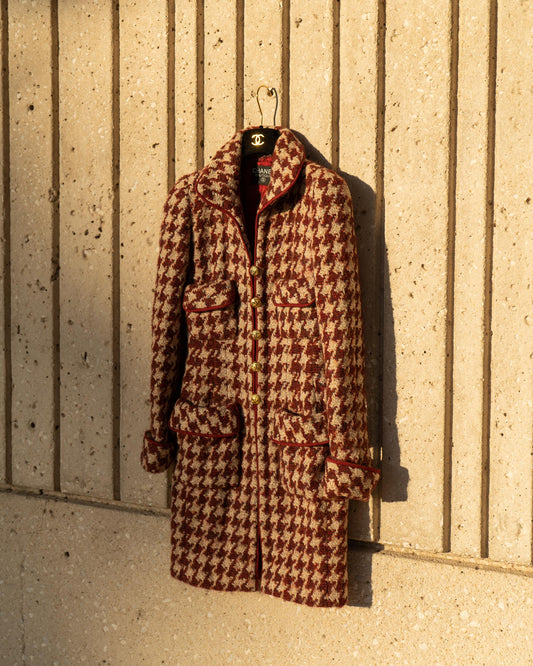 FR34-36 Rare Chanel Fall 1990 Four-Pocketed Houndstooth Tweed Coat - Vintage Chanel Jacket -  Jacket - Rarchive.