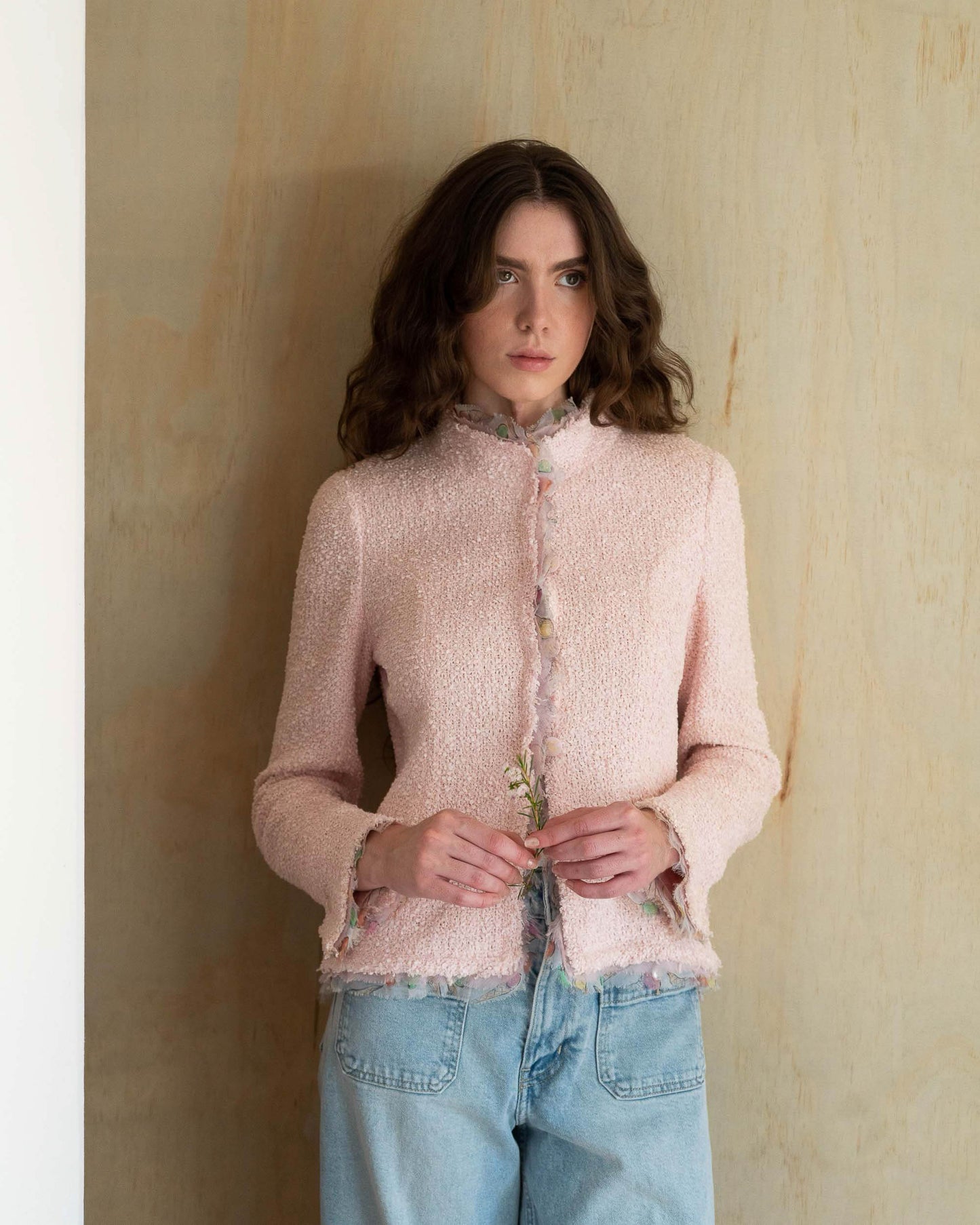 FR36-38 Chanel Cruise 2004 Pink Fantasy Tweed Jacket with Ice Cream Print Silk Trim