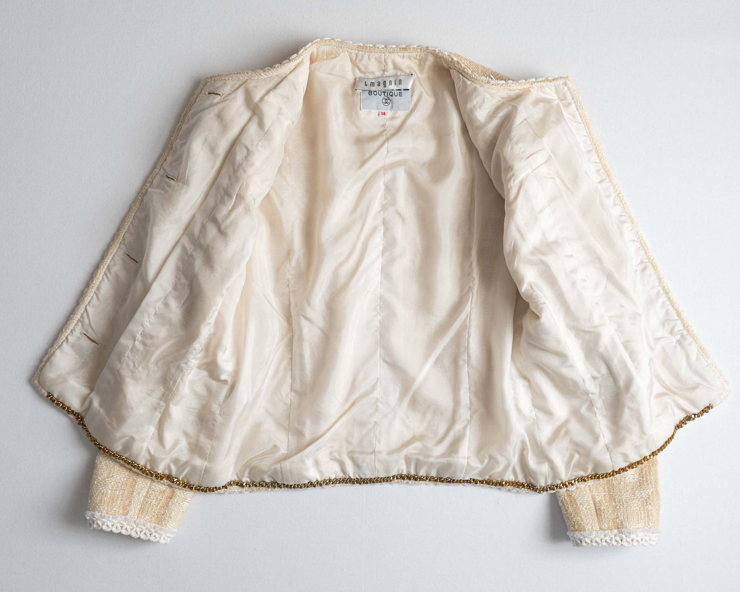 FR36-38 Rare Chanel Early 1980s Classic Collarless Four Pocket Wool Tweed Skirt Suit