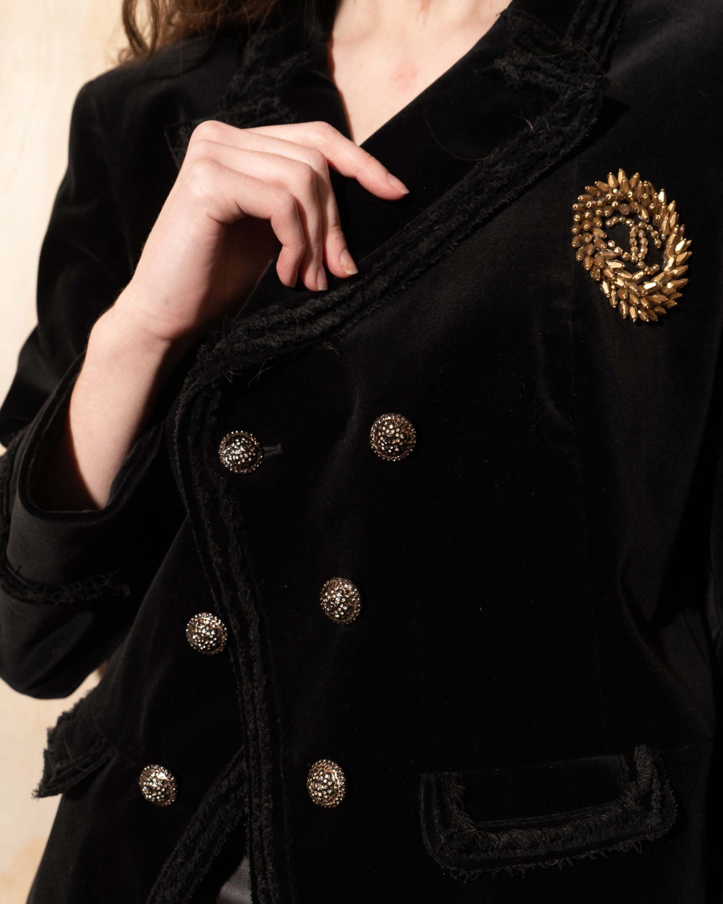 FR42-44 Chanel Spring 2010 Double Breasted Fitted Cut Velvet Jacket