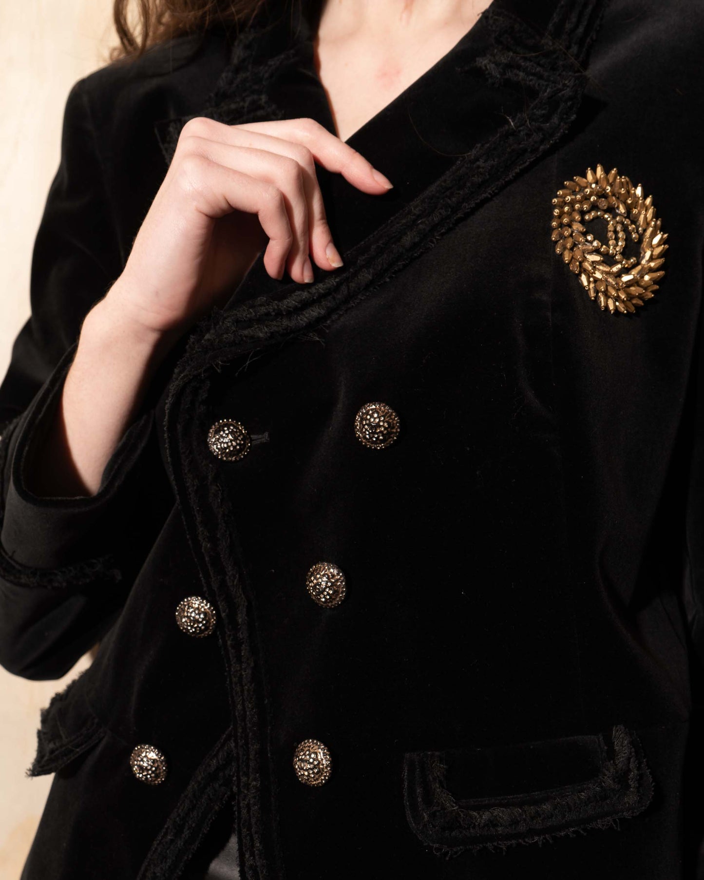 FR42-44 Chanel Spring 2010 Double Breasted Fitted Cut Velvet Jacket