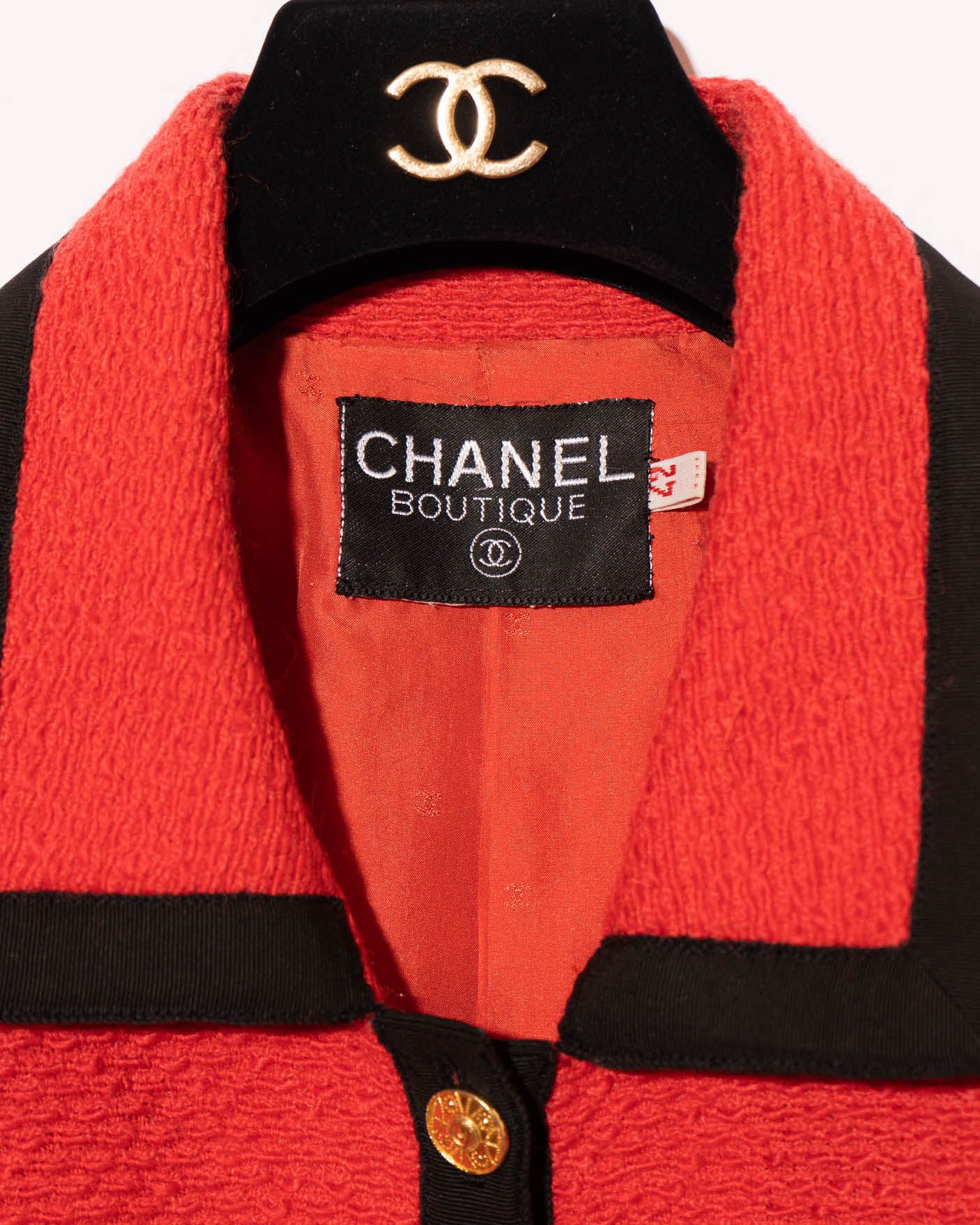 FR40-42 Chanel Fall 1989 Classic Four Pocket Red Wool Tweed Jacket