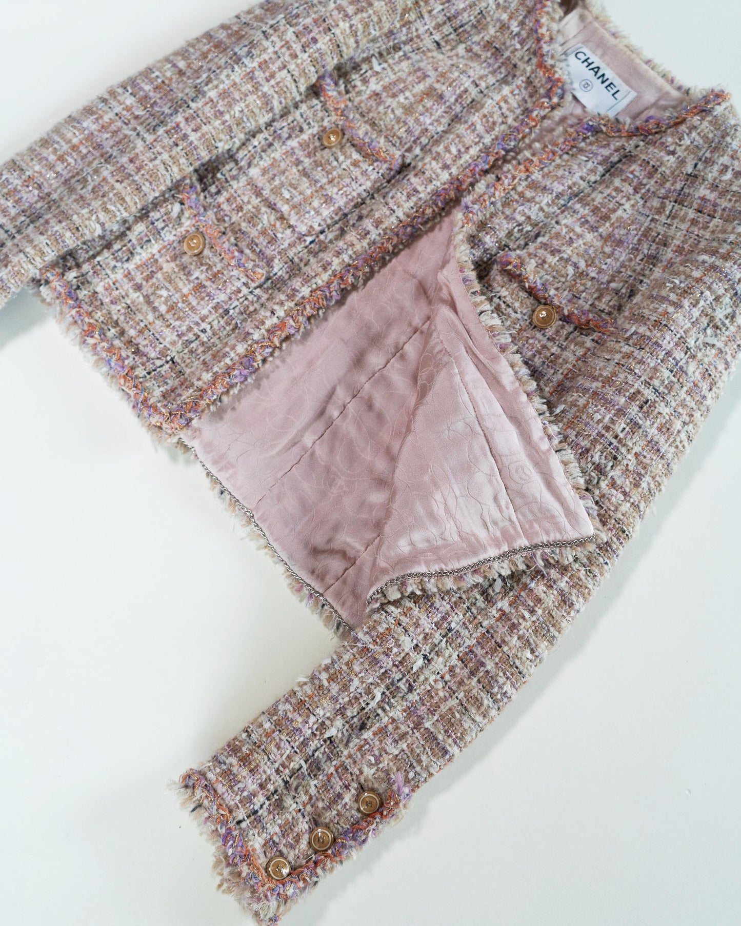 FR34-36 Chanel Resort 2007 Four Pocket Fantasy Tweed Jacket in Pink - Vintage Chanel Jacket -  Jacket - Rarchive.