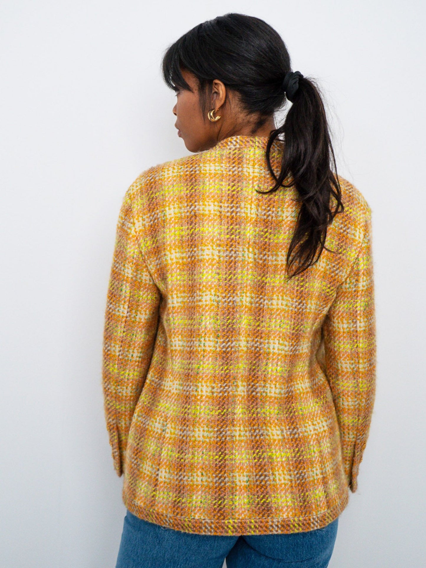 FR38-42 Chanel 1980s Four Pocket Wool Jacket in Orange and Yellow - Vintage Chanel Jacket -   - Rarchive.