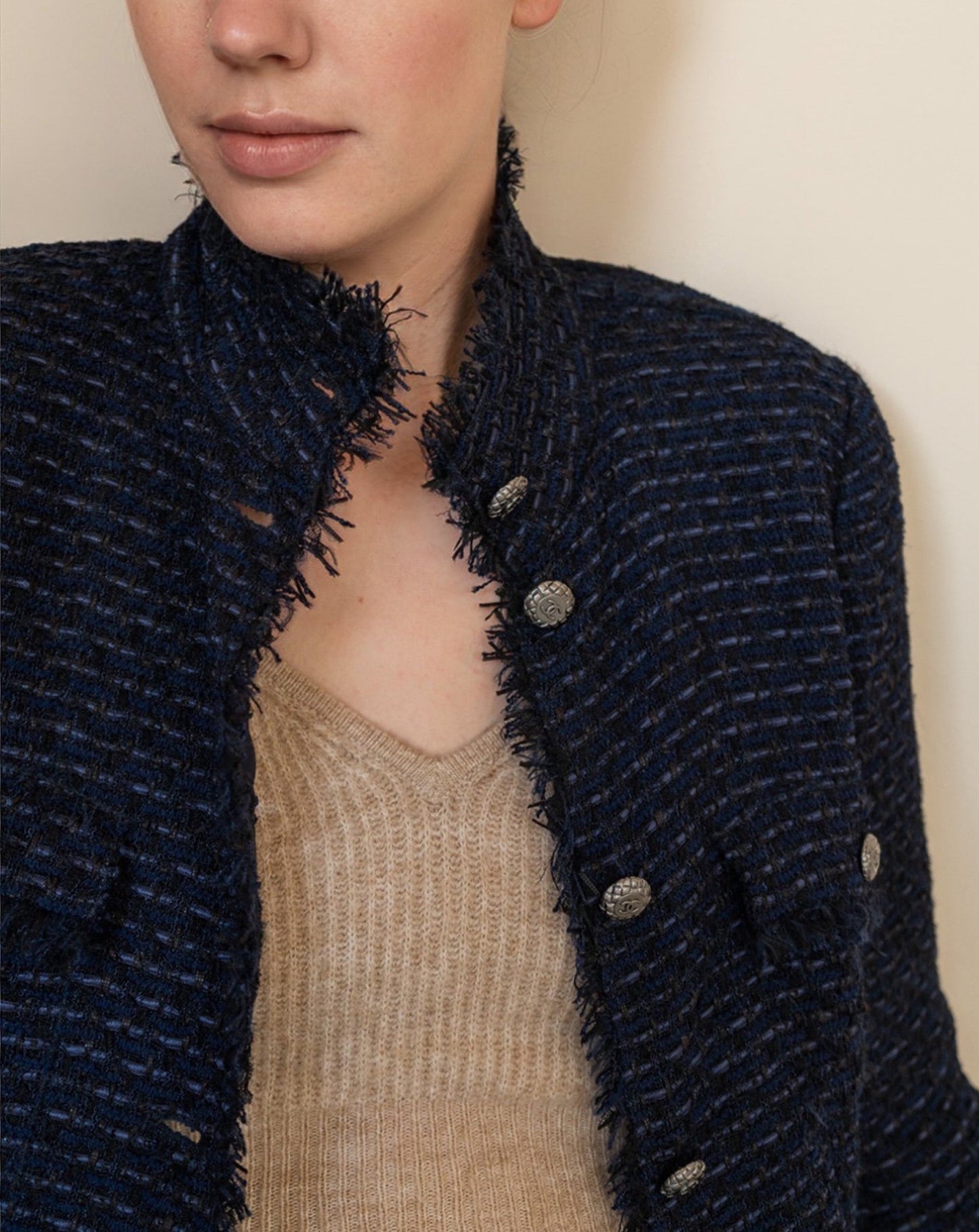 FR38-40 Chanel Cruise 2006 Four Pocketed Three-Quarter Sleeve Fantasy Tweed Jacket - Vintage Chanel Jacket -   - Rarchive.