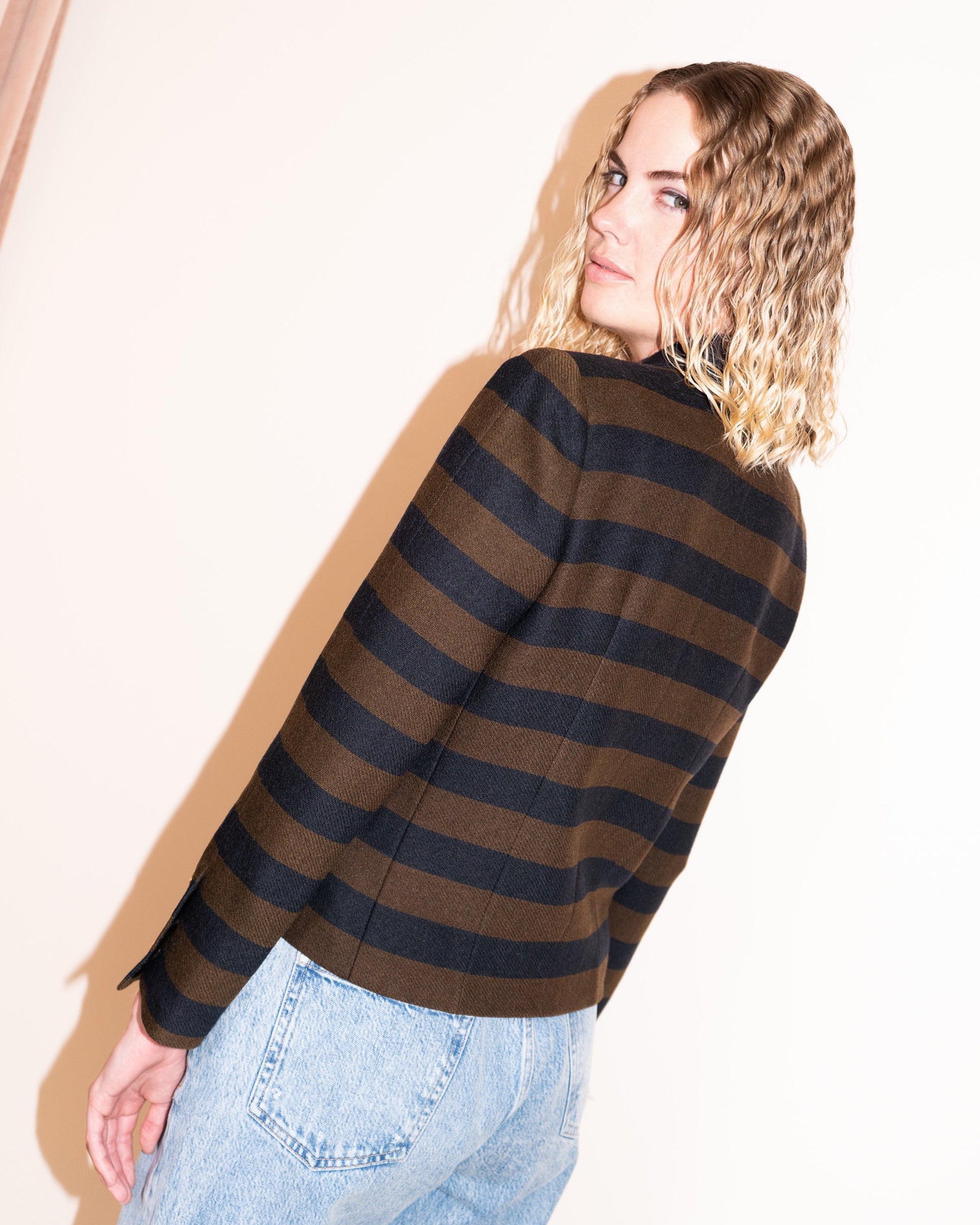 FR38-40 Chanel Early 1980s Two Pocketed Striped Wool Jacket - Vintage Chanel Jacket -   - Rarchive.
