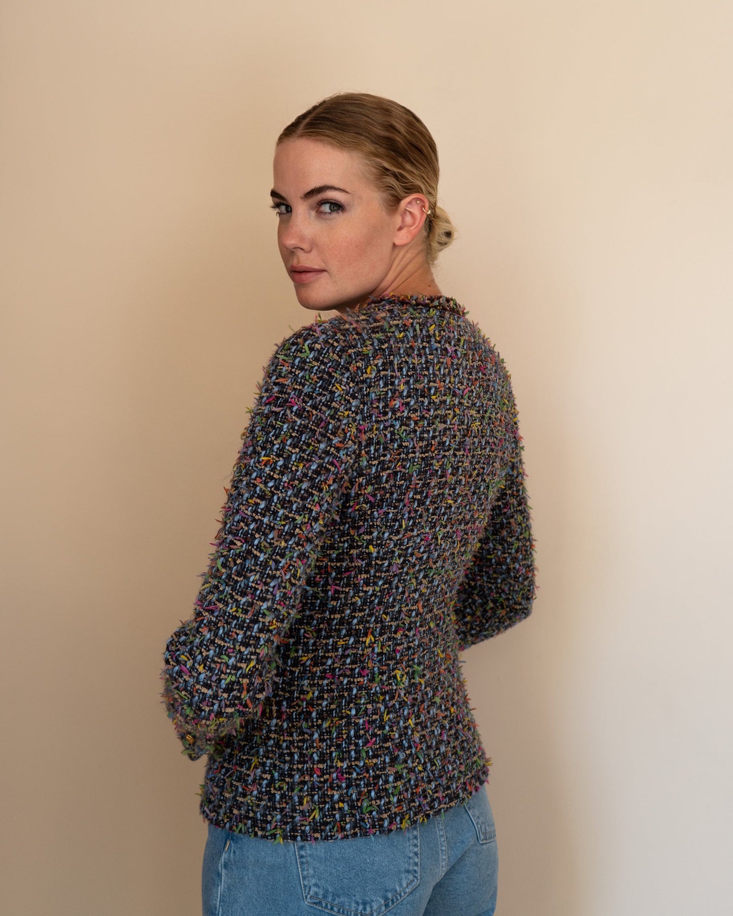 FR34-36 Chanel Fall 1993 Two Pocketed Multicolor Fantasy Tweed Jacket