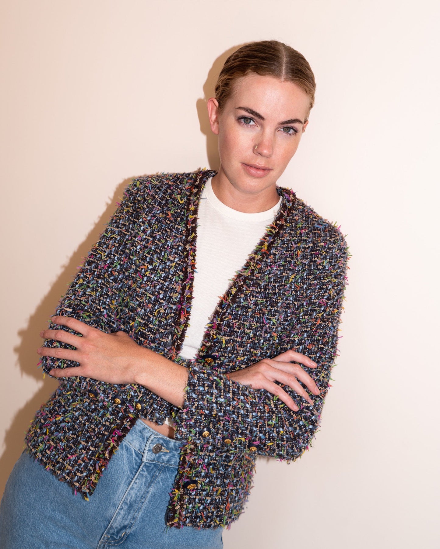 FR34-36 Chanel Fall 1993 Two Pocketed Multicolor Fantasy Tweed Jacket