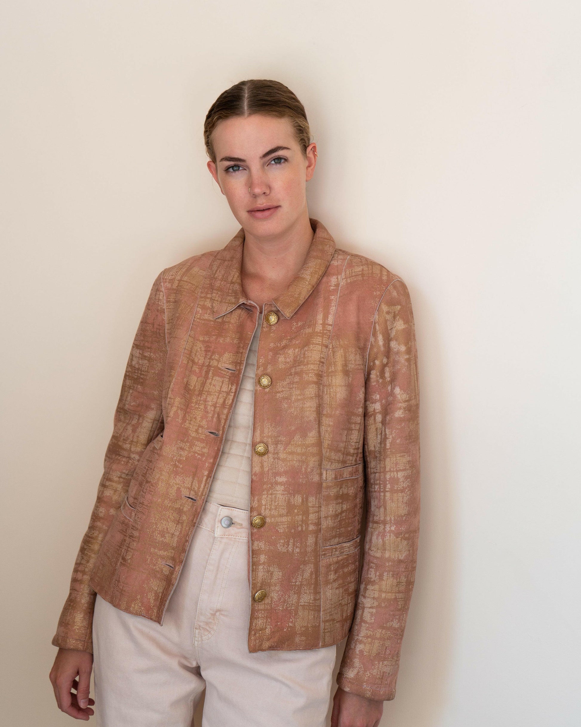 FR40-42 Chanel Fall 2005 Four Pocketed Peach and Gold Shearling Jacket - Vintage Chanel Jacket -   - Rarchive.