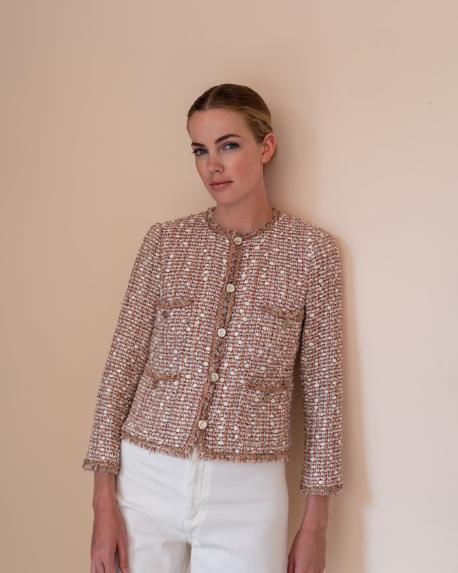 FR34-36 Chanel Spring 2006 Collarless Four Pocketed Fantasy Tweed Jacket - Vintage Chanel Jacket -   - Rarchive.
