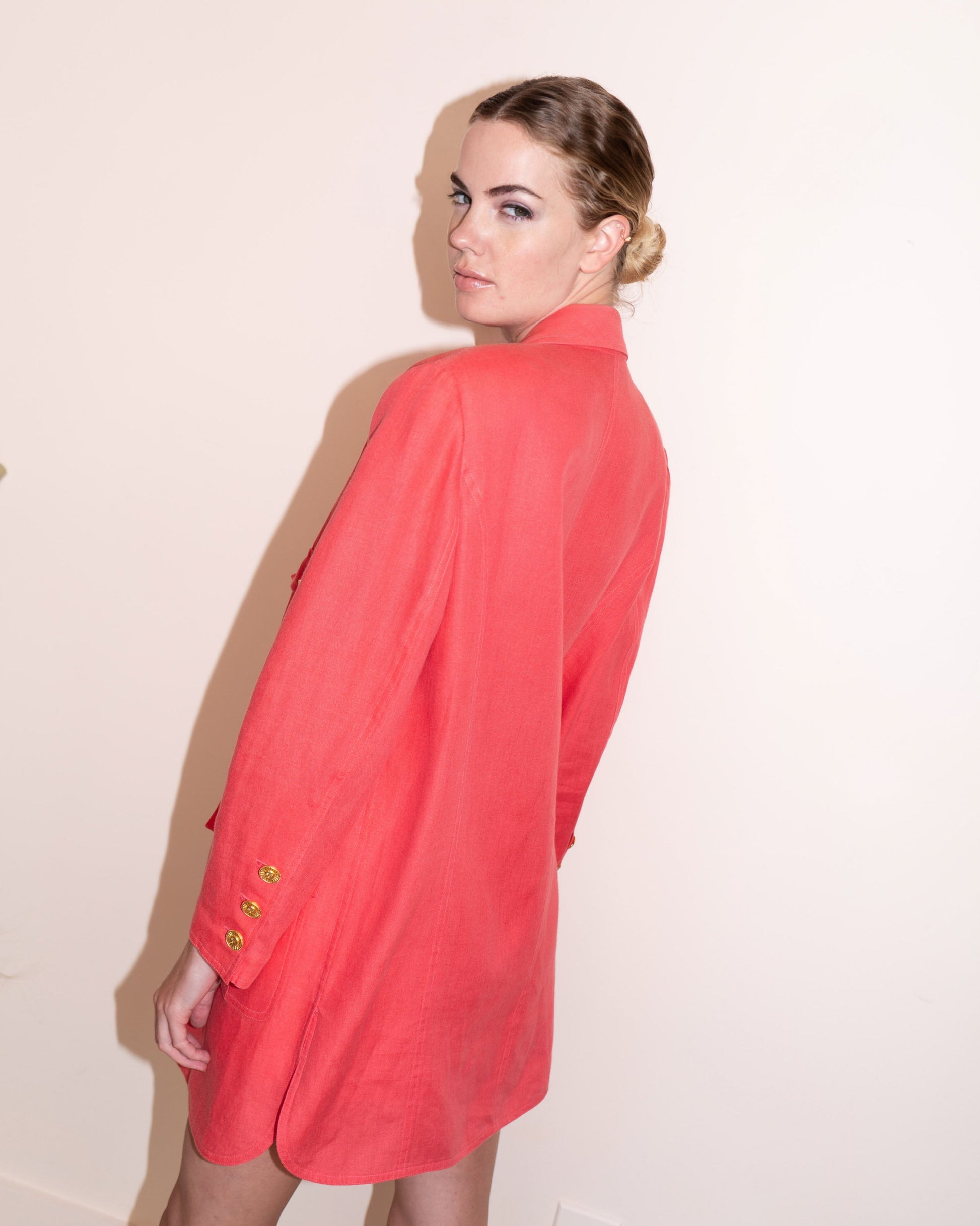 FR42-44 Chanel Cruise 1993 Four Pocketed Coral Red Linen Jacket - Vintage Chanel Jacket -   - Rarchive.