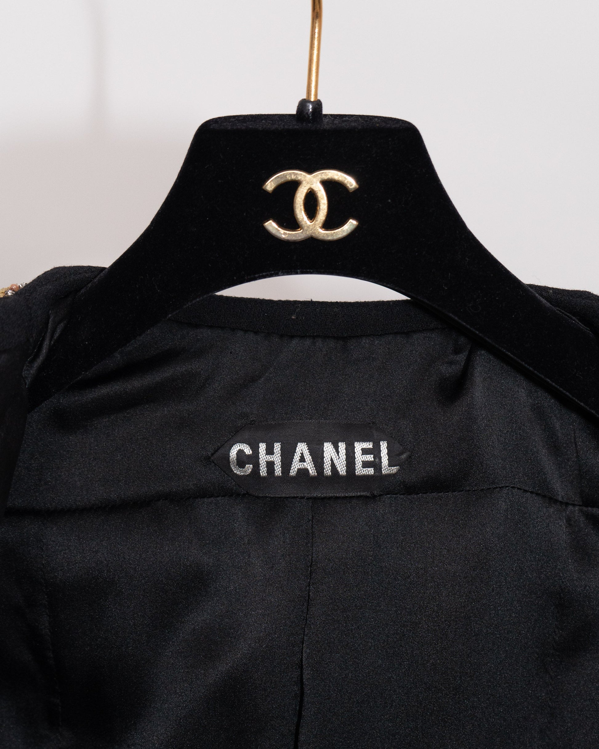 FR36 Rare Chanel Haute Couture Spring 1986 Four Pocketed Embellished Jacket in Black - Vintage Chanel Jacket -   - Rarchive.