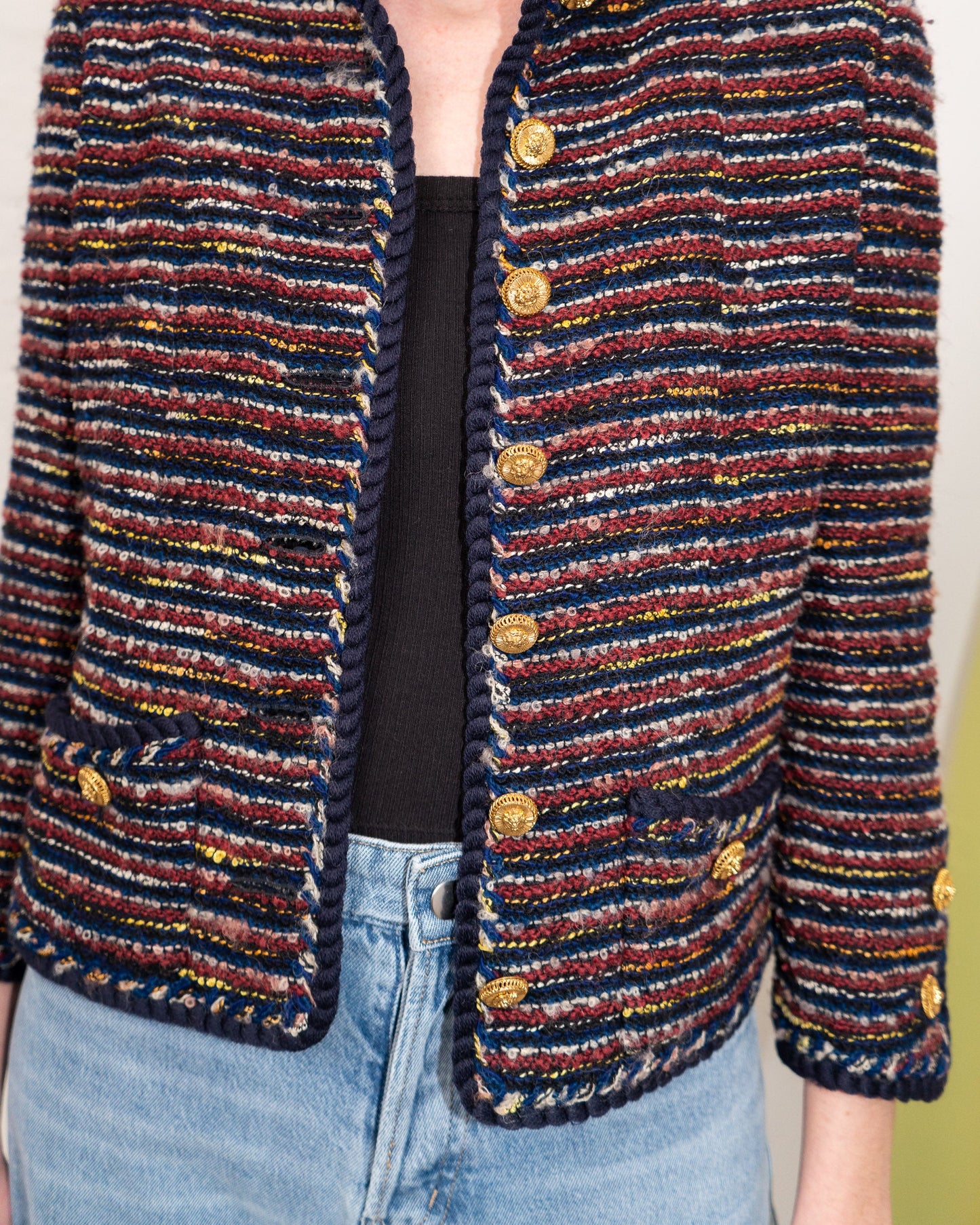 FR34-36 Chanel Haute Couture 1970s Cropped Jacket in Multicolor Tweed