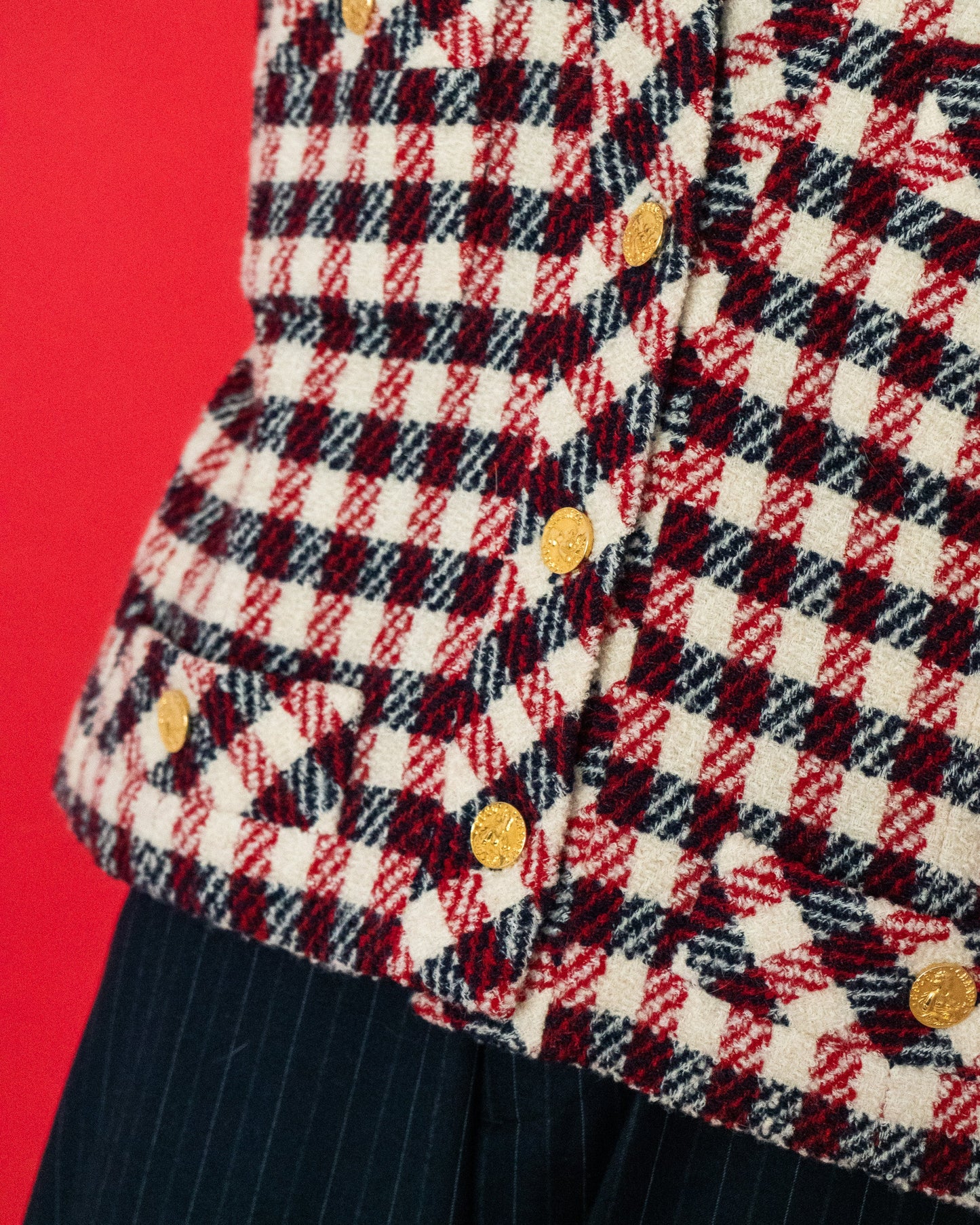 FR40-42 Chanel Spring 1988 Four-Pocketed Border Tartan Tweed Jacket - Vintage Chanel Jacket -   - Rarchive.