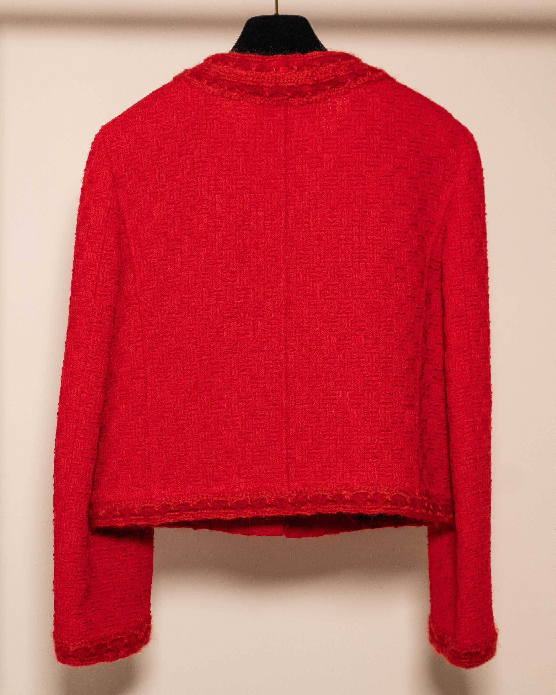 FR38-40 Chanel Fall 1998 Cropped Two Pocketed Jacket in Red - Vintage Chanel Jacket -   - Rarchive.