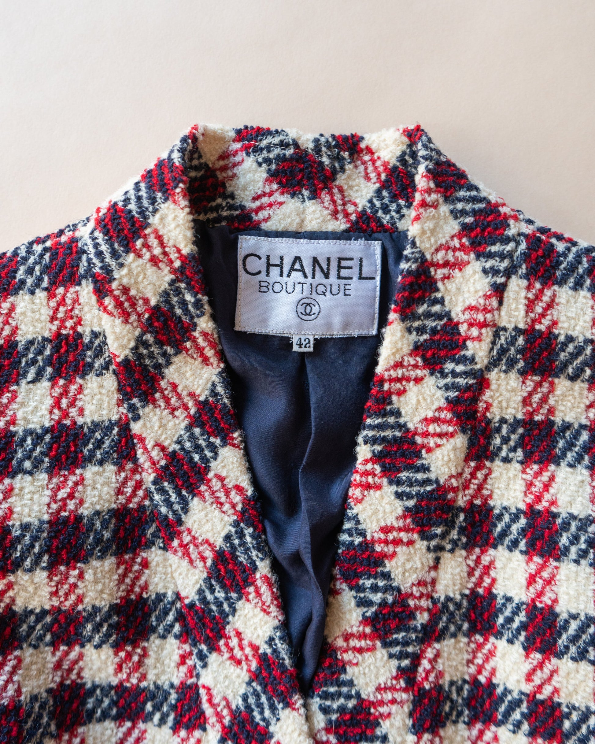 FR40-42 Chanel Spring 1988 Four-Pocketed Border Tartan Tweed Jacket - Vintage Chanel Jacket -   - Rarchive.