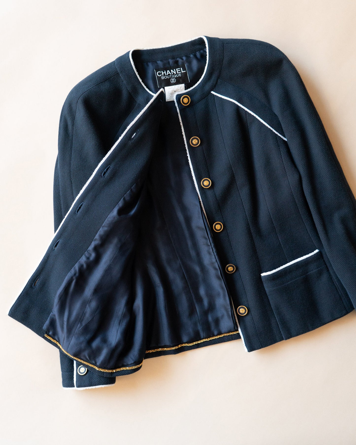 FR38-40 Rare Chanel Cruise 1996 Two-Pocketed Cotton Jacket in Navy - Vintage Chanel Jacket -   - Rarchive.