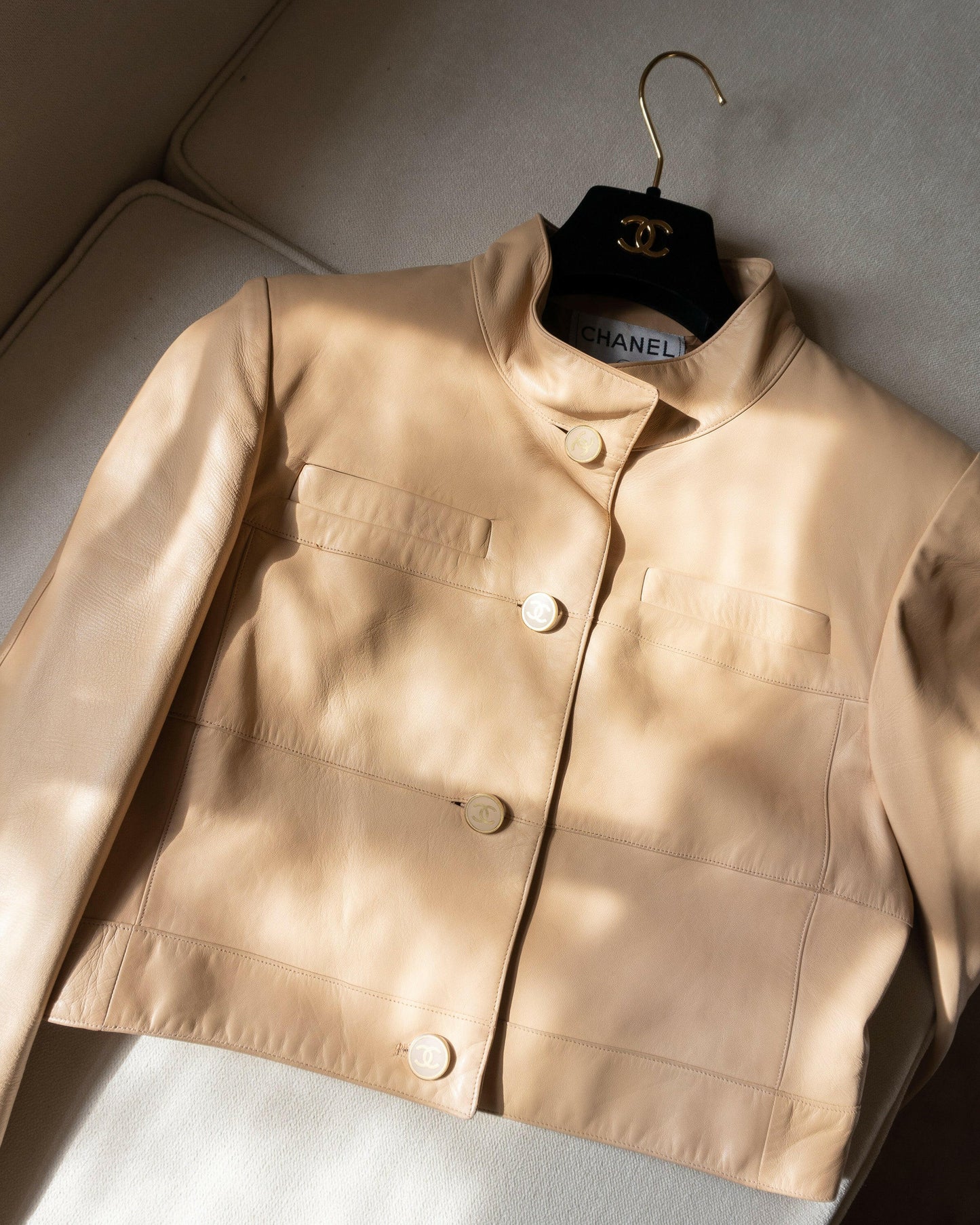 FR38-40 Rare Chanel Fall 2001 Cropped Beige Lambskin Jacket - Vintage Chanel Jacket -   - Rarchive.