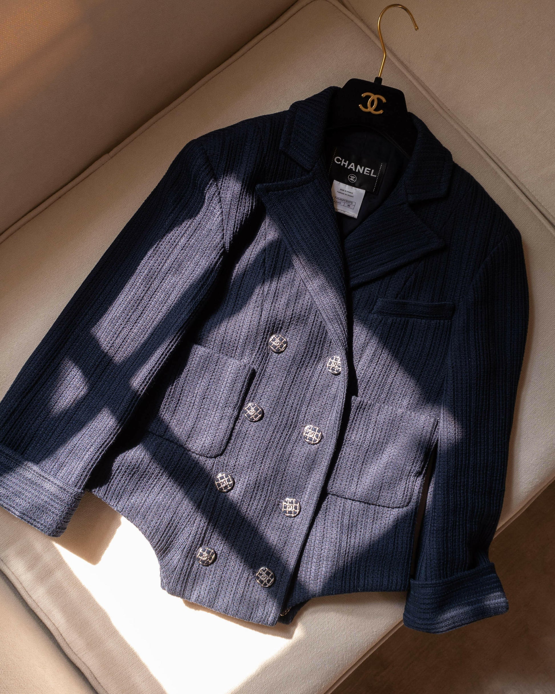 FR36-38 Chanel Spring 2013 Fitted Cut Double-Breasted Navy Cotton Jacket - Vintage Chanel Jacket -   - Rarchive.