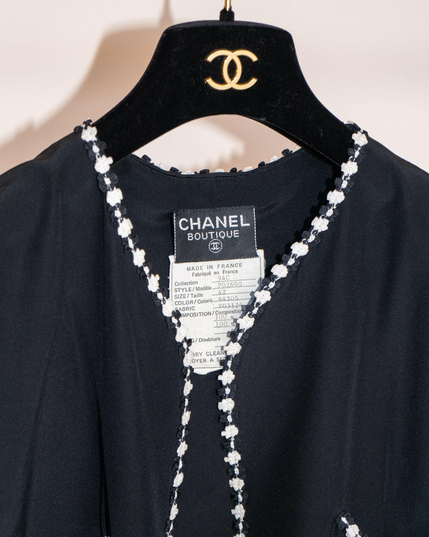 FR40-42 Rare Chanel Cruise 1994 Collarless Four-Pocketed Black Silk Jacket - Vintage Chanel Jacket -   - Rarchive.