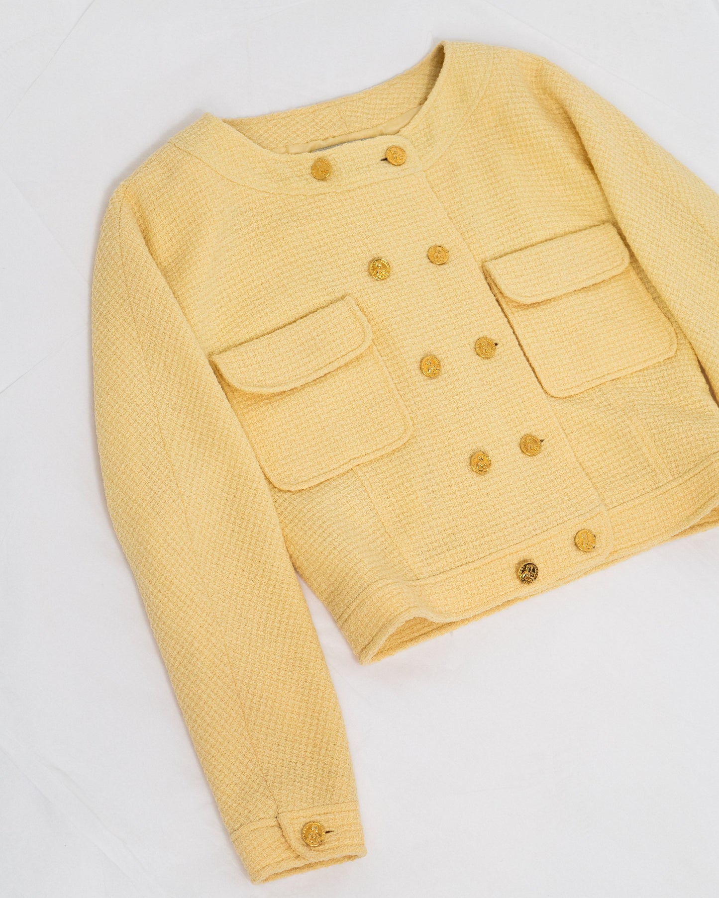 FR36 Chanel Spring 1988 Double-Breasted Cropped Jacket in Powder Yellow