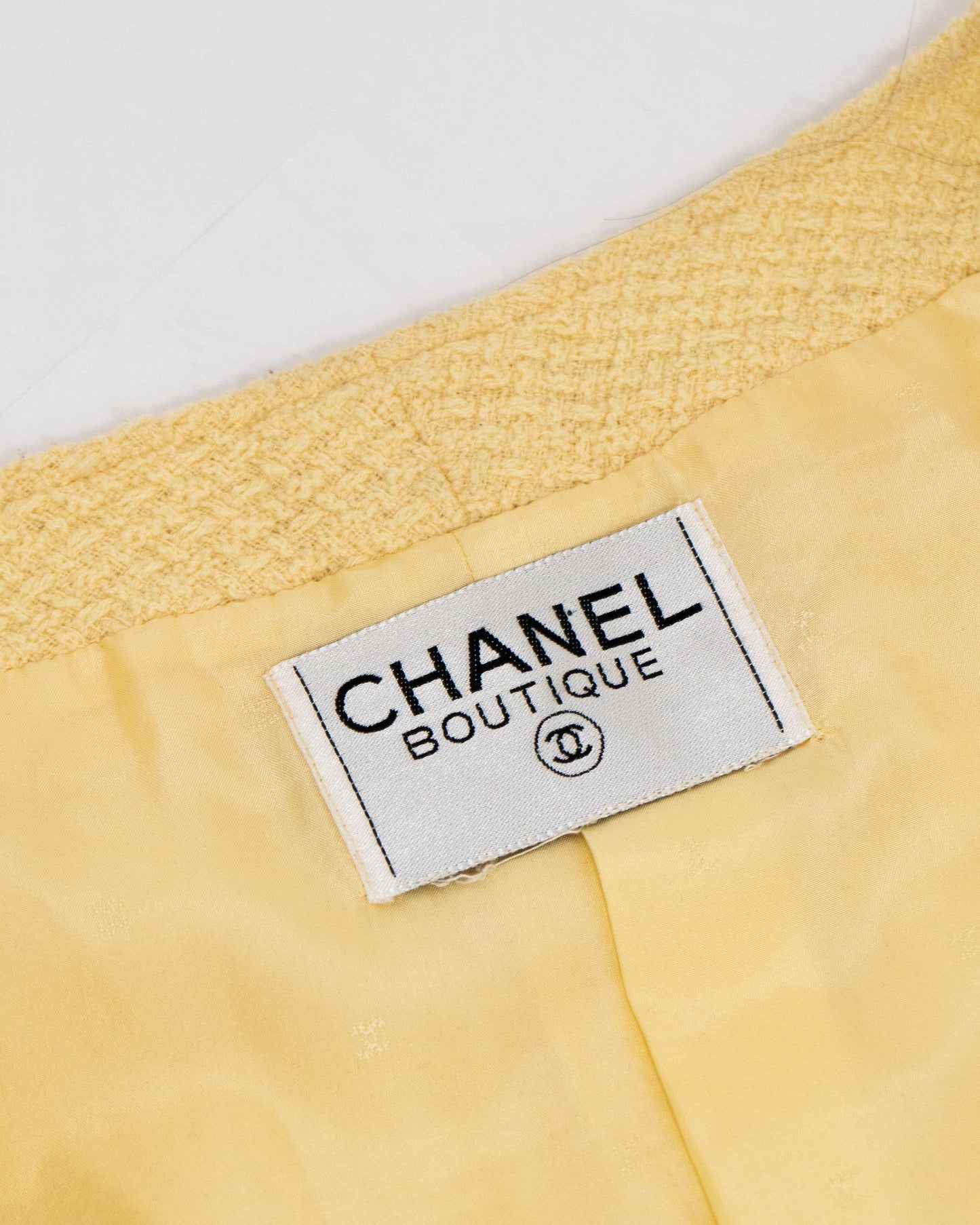 FR36 Chanel Spring 1988 Double-Breasted Cropped Jacket in Powder Yellow