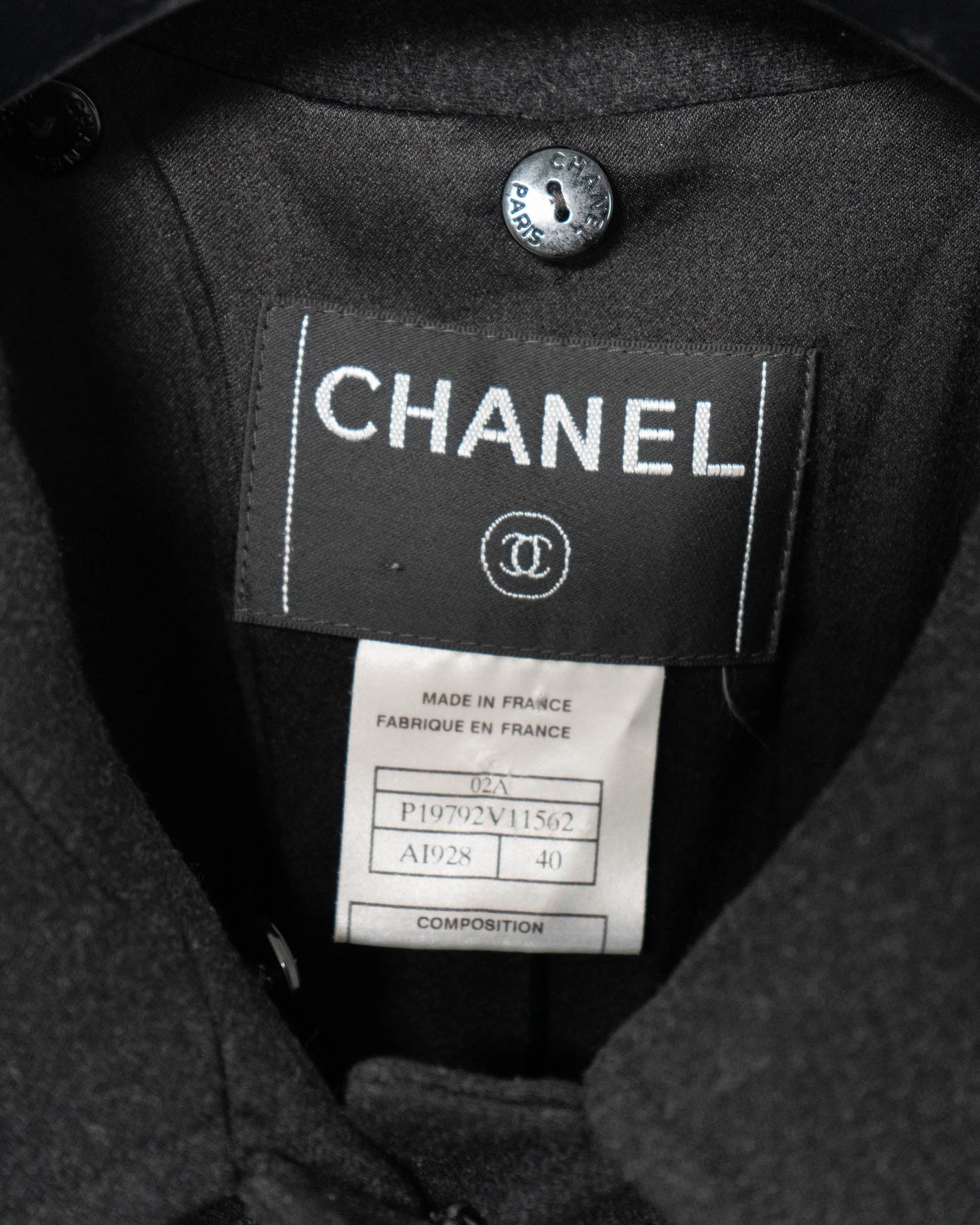 FR38-40 Rare Chanel Fall 2002 Four Pocketed Zipper Detail Long Coat in Dark Grey - Vintage Chanel Jacket -   - Rarchive.