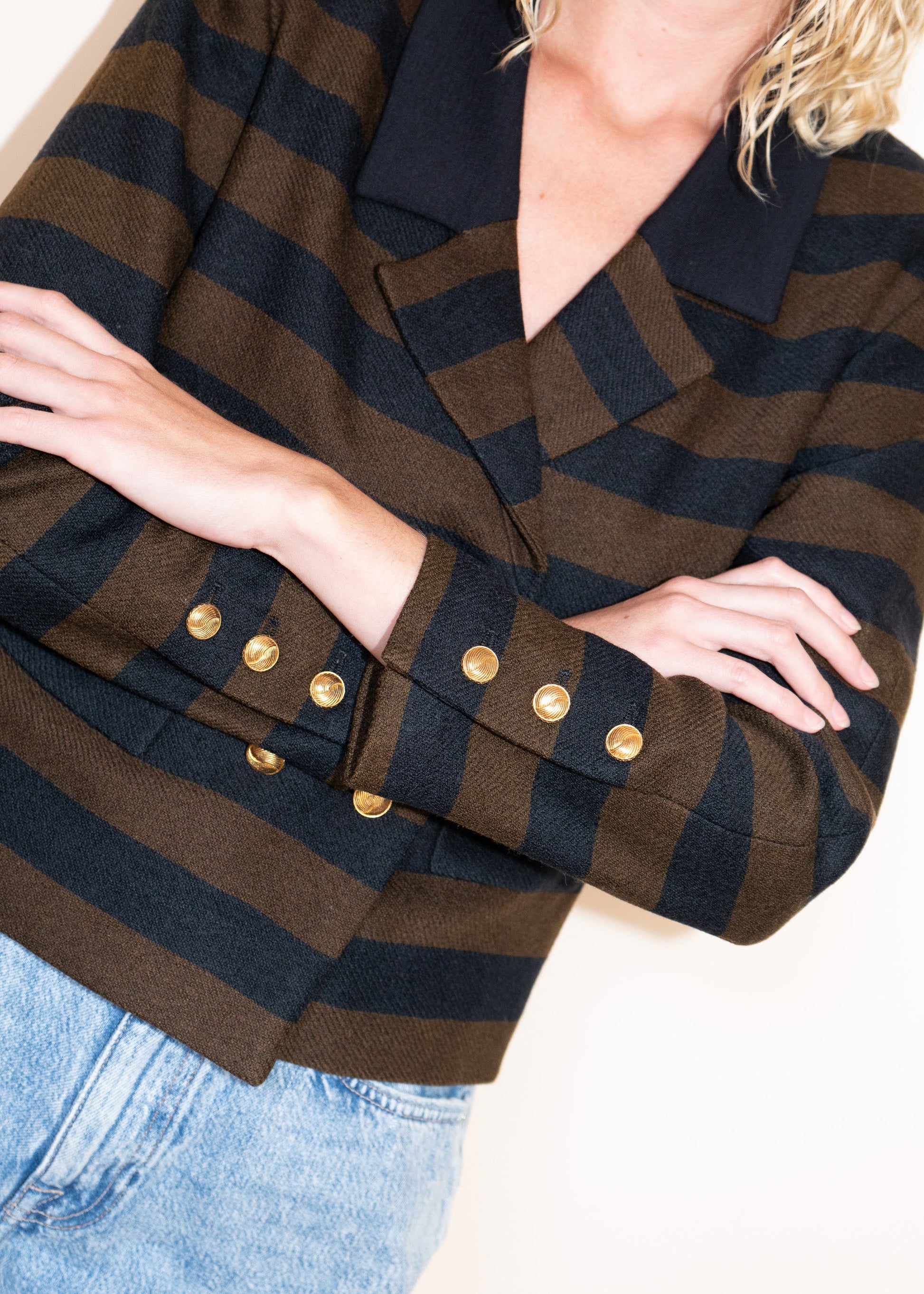 FR38-40 Chanel Early 1980s Two Pocketed Striped Wool Jacket - Vintage Chanel Jacket -   - Rarchive.