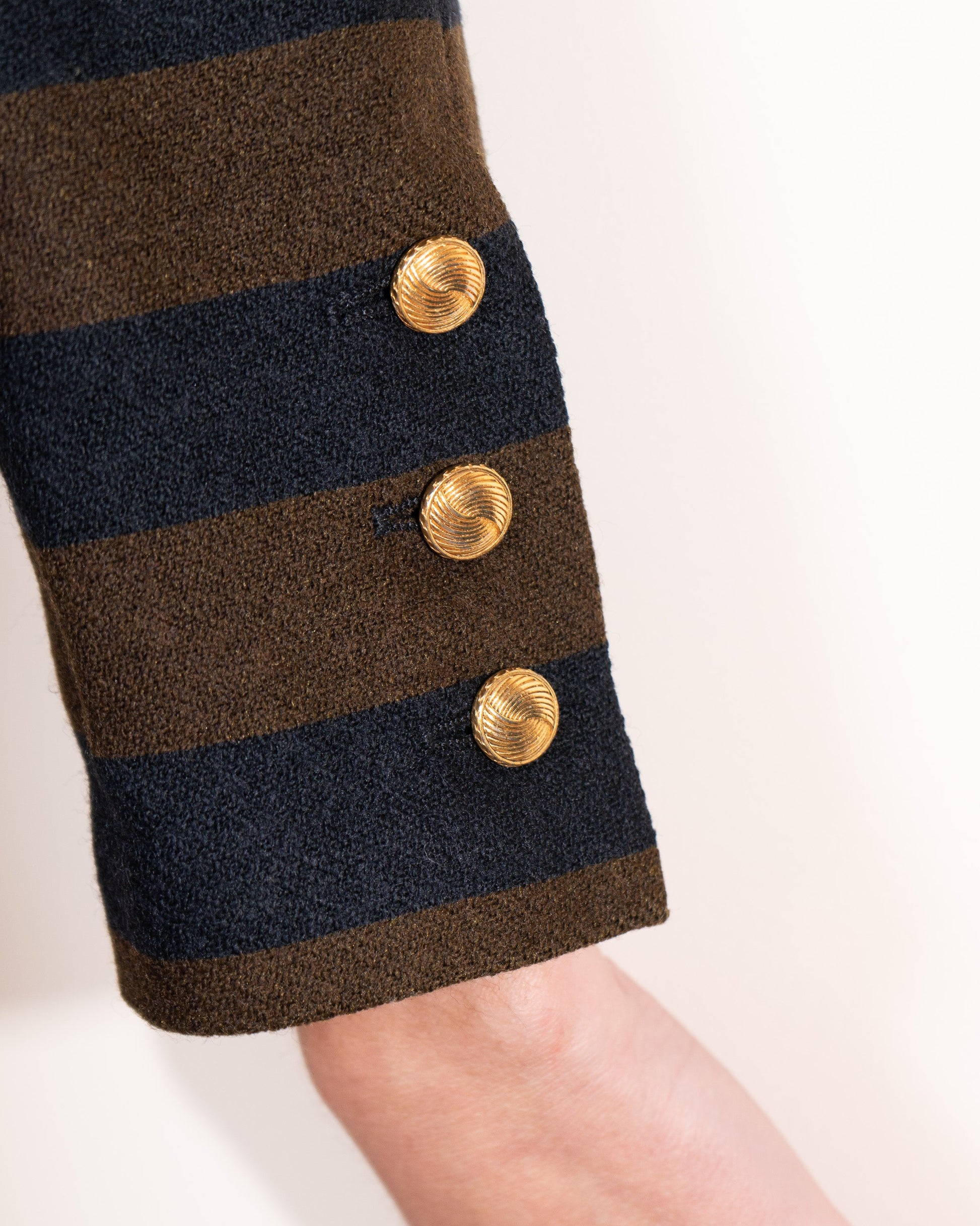 FR38-40 Chanel Early 1980s Two Pocketed Striped Wool Jacket - Vintage Chanel Jacket -   - Rarchive.
