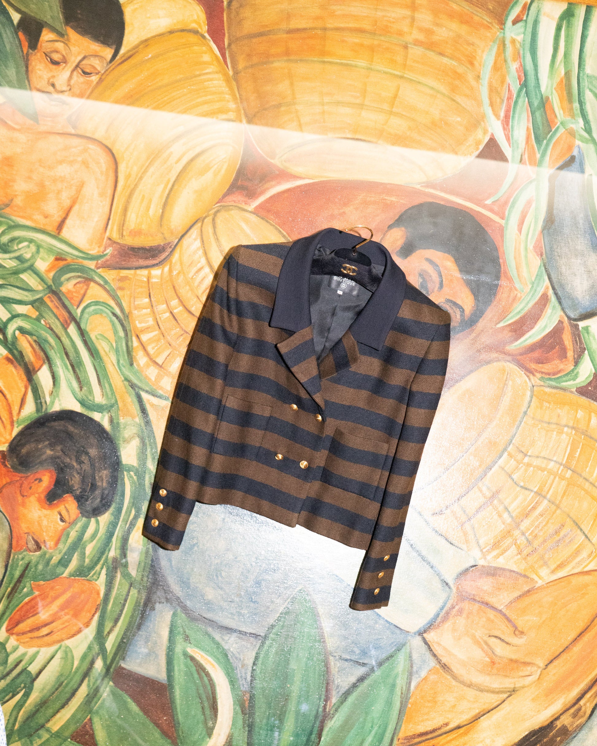 FR38-40 Chanel Early 1980s Two Pocketed Striped Wool Jacket - Vintage Chanel Jacket -   - Rarchive.