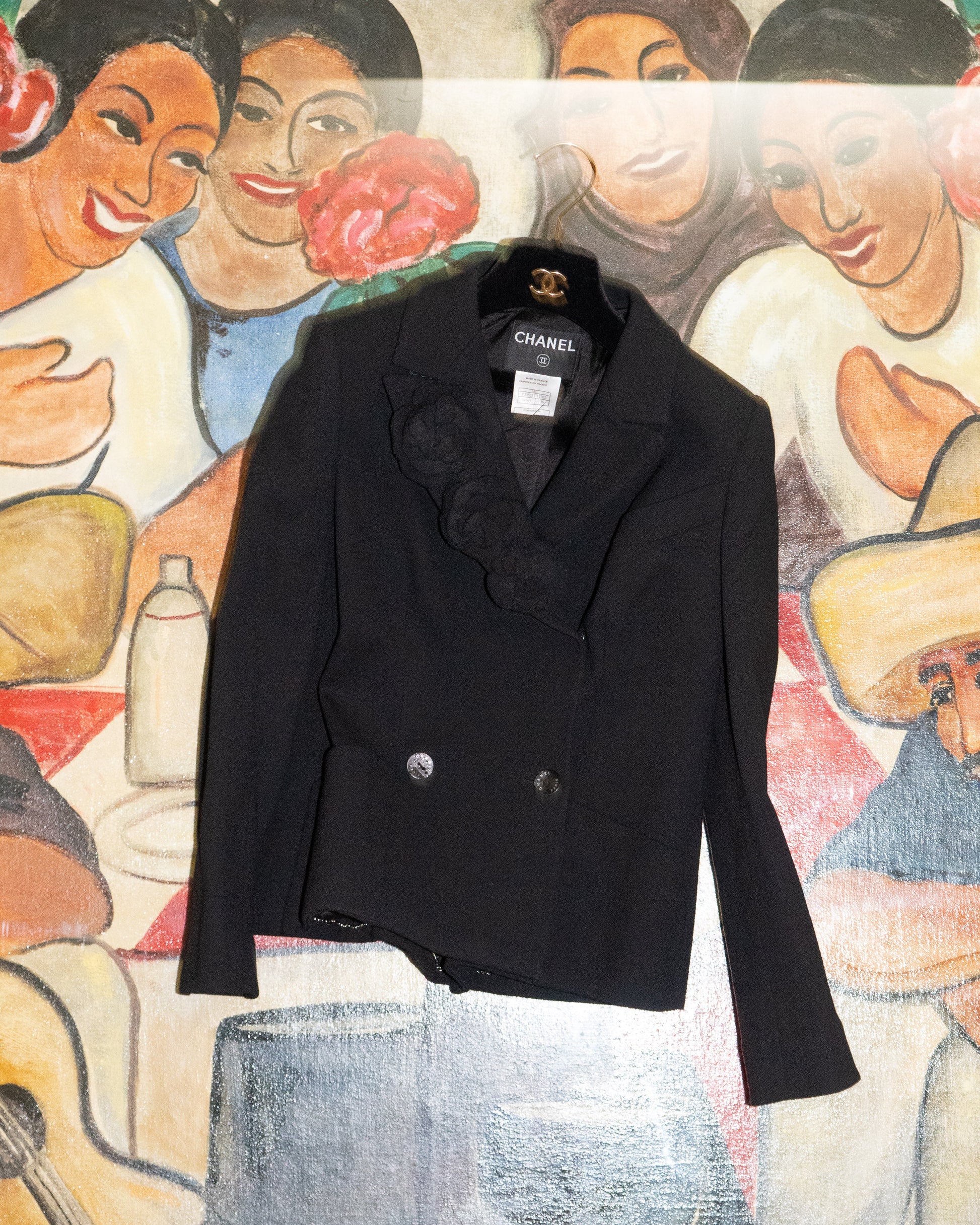 FR36-38 Chanel Cruise 2003 Camellia Detail Double Breasted Wool Jacket - Vintage Chanel Jacket -   - Rarchive.