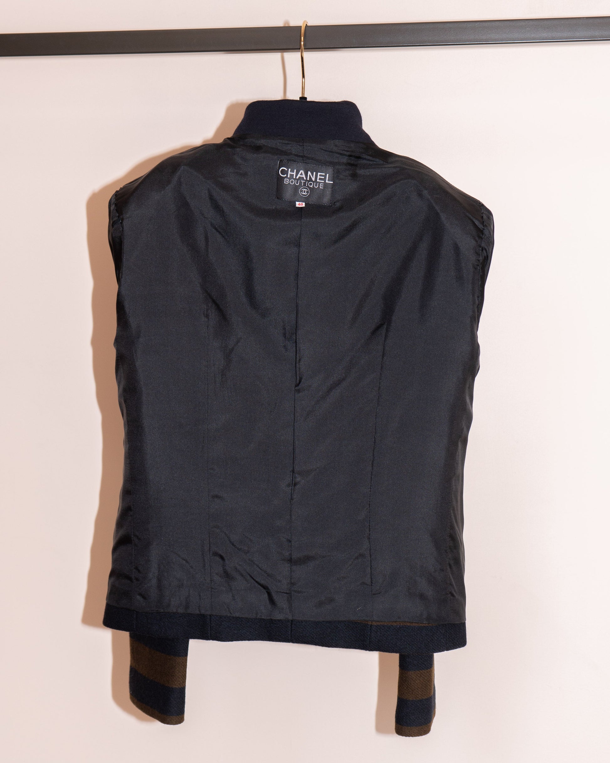 FR38-40 Chanel Early 1980s Two Pocketed Striped Wool Jacket - Vintage Chanel Jacket -   - Rarchive.