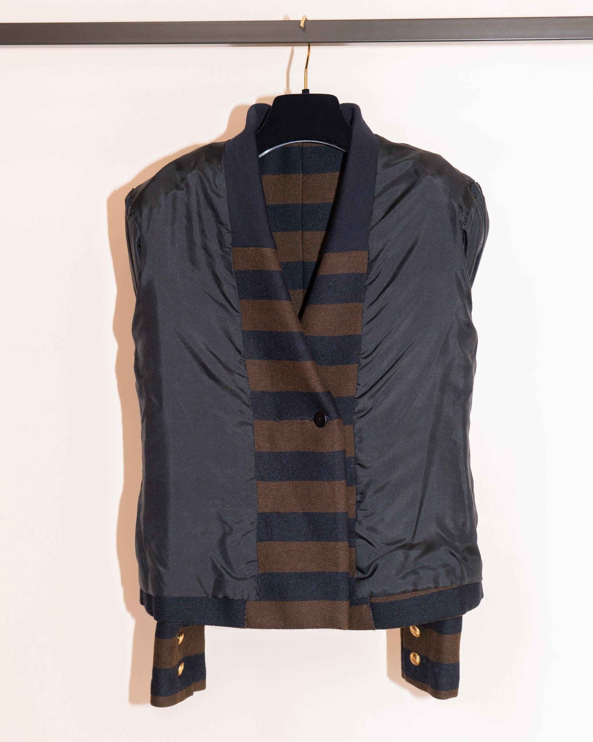 FR38-40 Chanel Early 1980s Two Pocketed Striped Wool Jacket - Vintage Chanel Jacket -   - Rarchive.