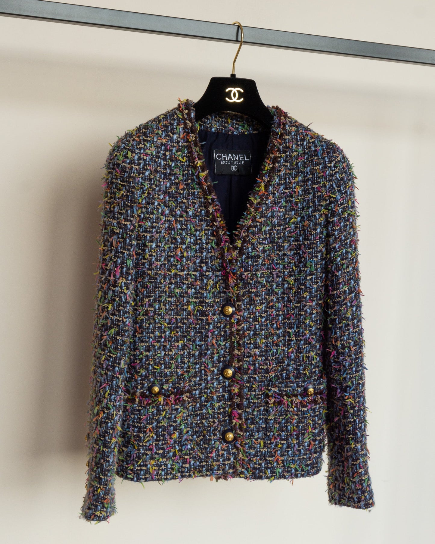 FR34-36 Chanel Fall 1993 Two Pocketed Multicolor Fantasy Tweed Jacket