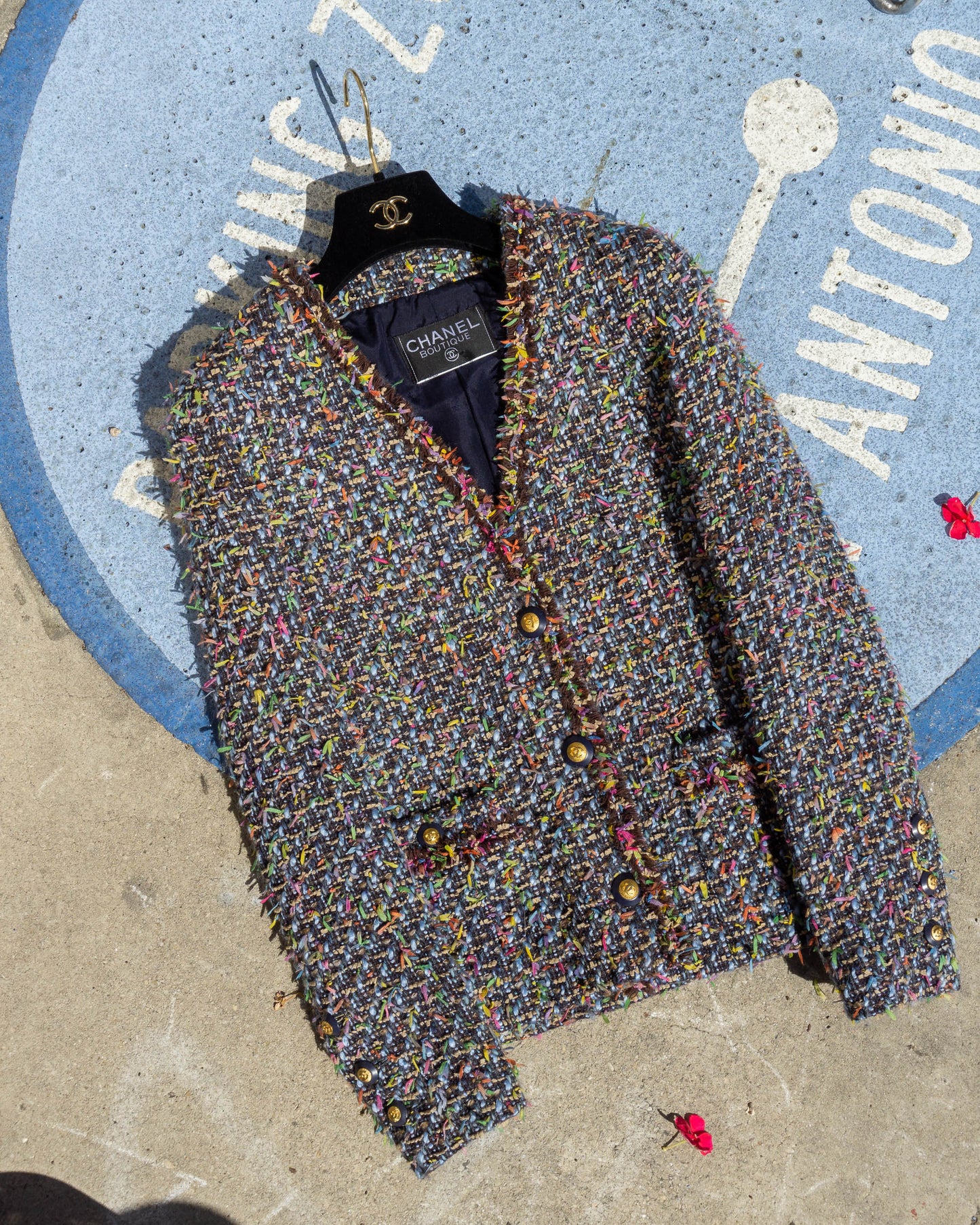 FR34-36 Chanel Fall 1993 Two Pocketed Multicolor Fantasy Tweed Jacket