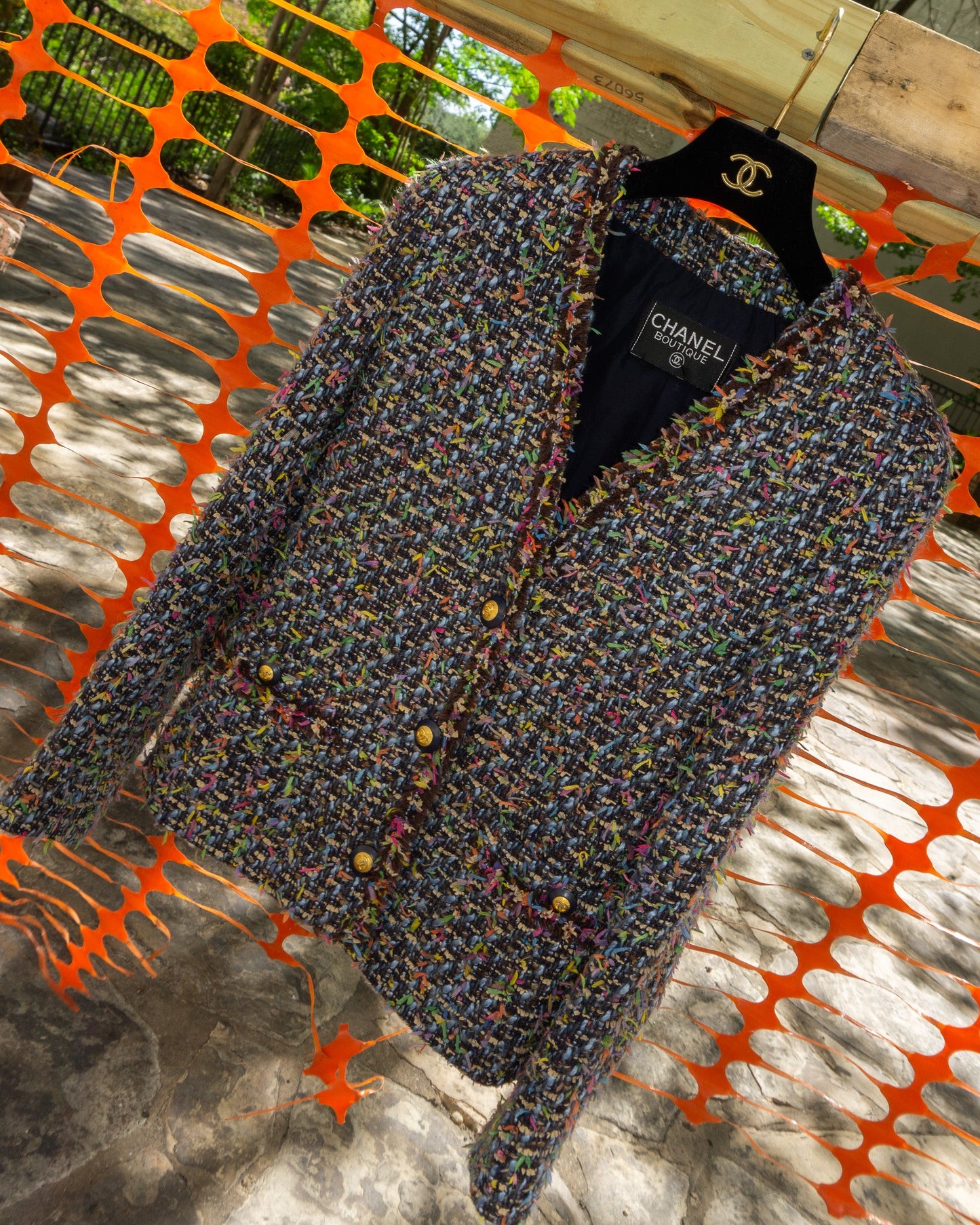 FR34-36 Chanel Fall 1993 Two Pocketed Multicolor Fantasy Tweed Jacket