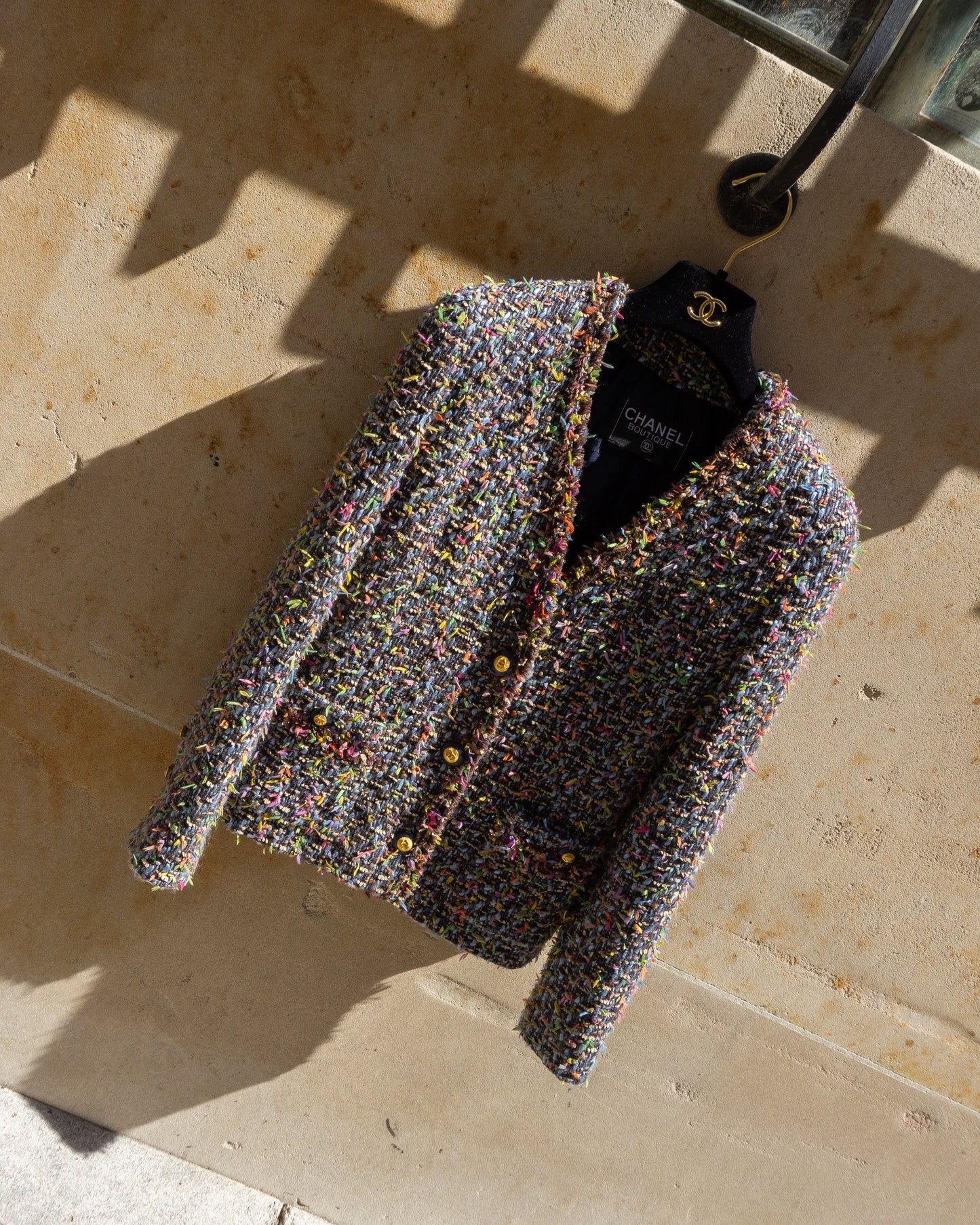 FR34-36 Chanel Fall 1993 Two Pocketed Multicolor Fantasy Tweed Jacket