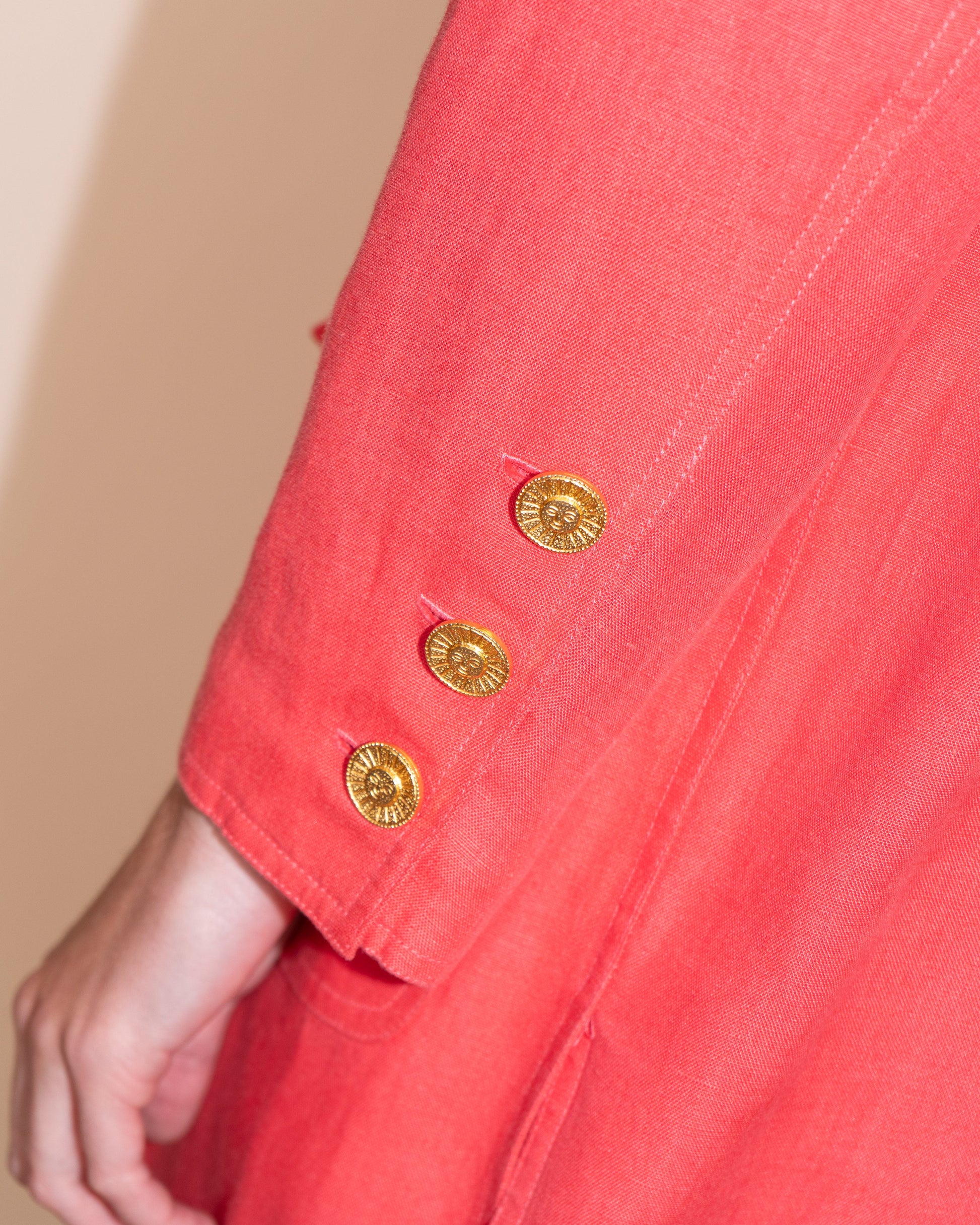 FR42-44 Chanel Cruise 1993 Four Pocketed Coral Red Linen Jacket - Vintage Chanel Jacket -   - Rarchive.