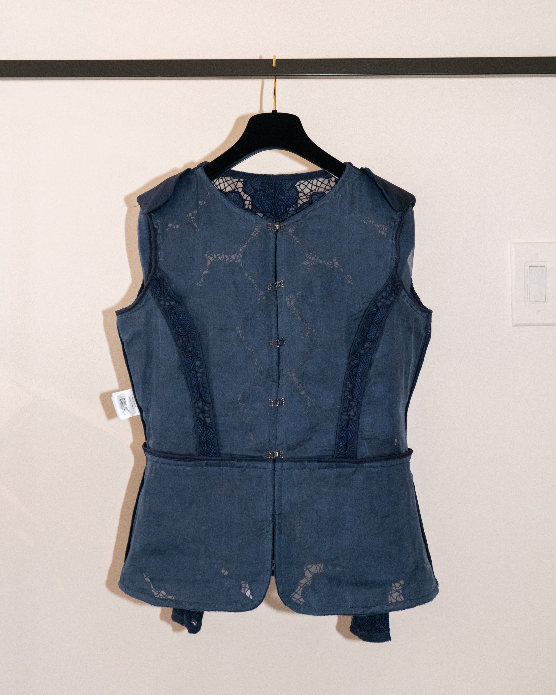 FR40-42 Rare Chanel Spring 2016 Collarless Four-Pocketed Navy Camellia Pattern Guipure Lace Jacket - Vintage Chanel Jacket -   - Rarchive.