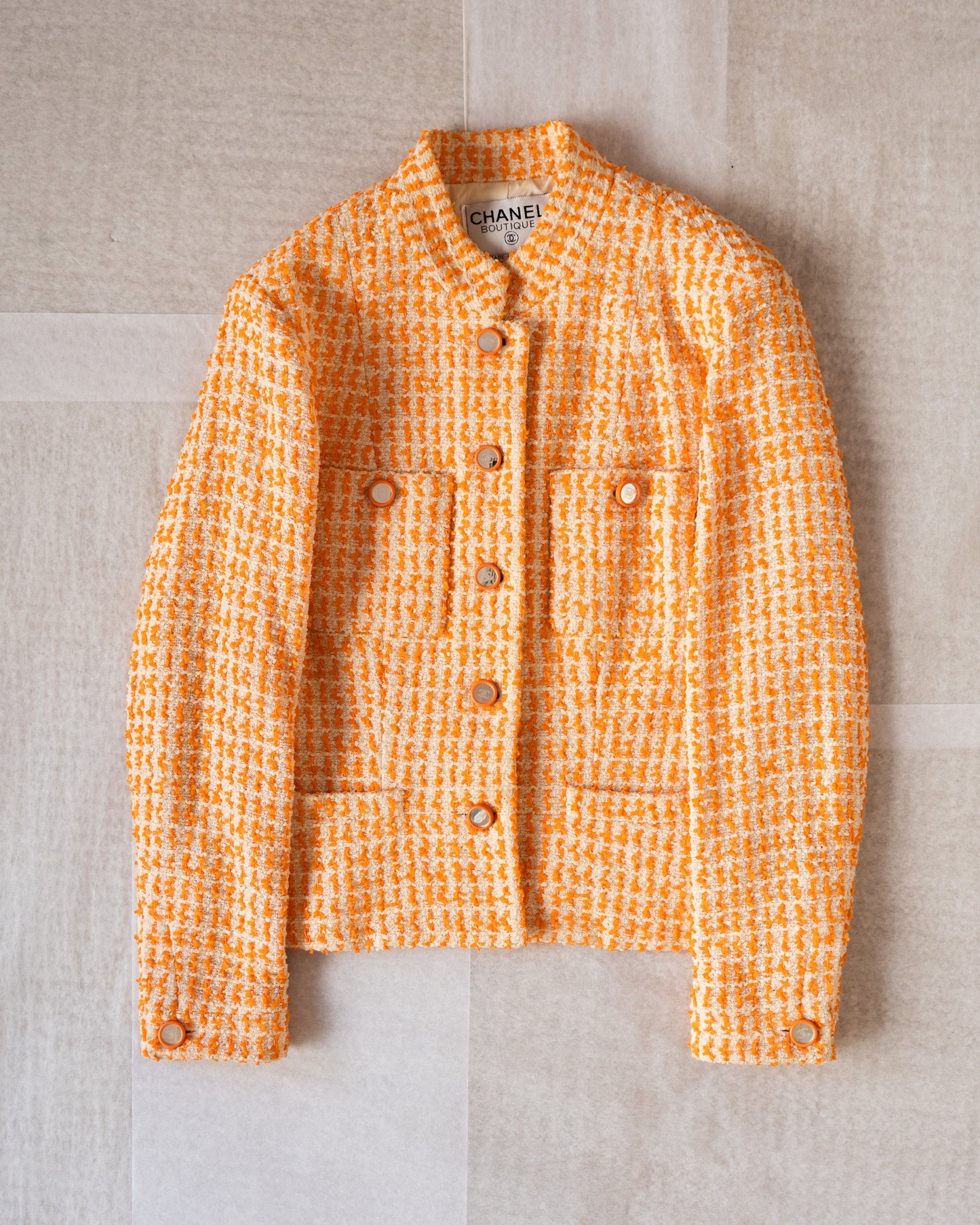 FR40-42 Chanel Cruise 1995 Mandarin Collar Four-Pocketed Mirror Buttons Jacket - Vintage Chanel Jacket -   - Rarchive.