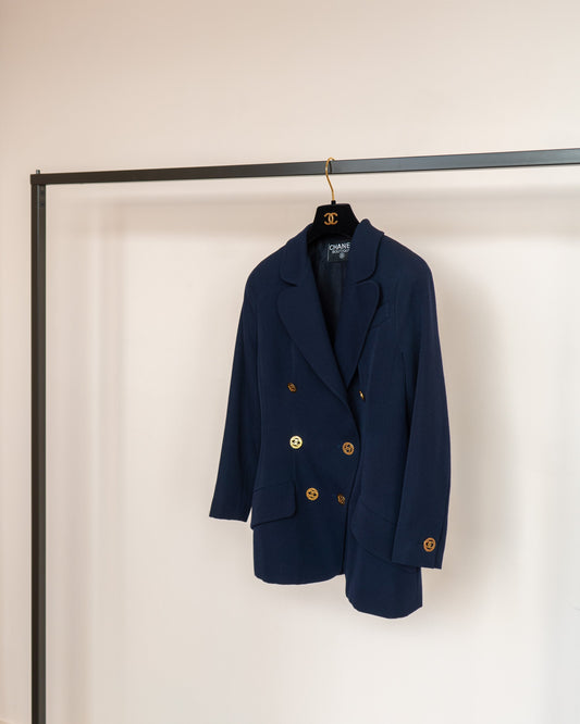 FR38-40 Chanel Fall 1991 Double-Breasted Gold-Tone Buttons Blazer in Navy - Vintage Chanel Jacket -   - Rarchive.