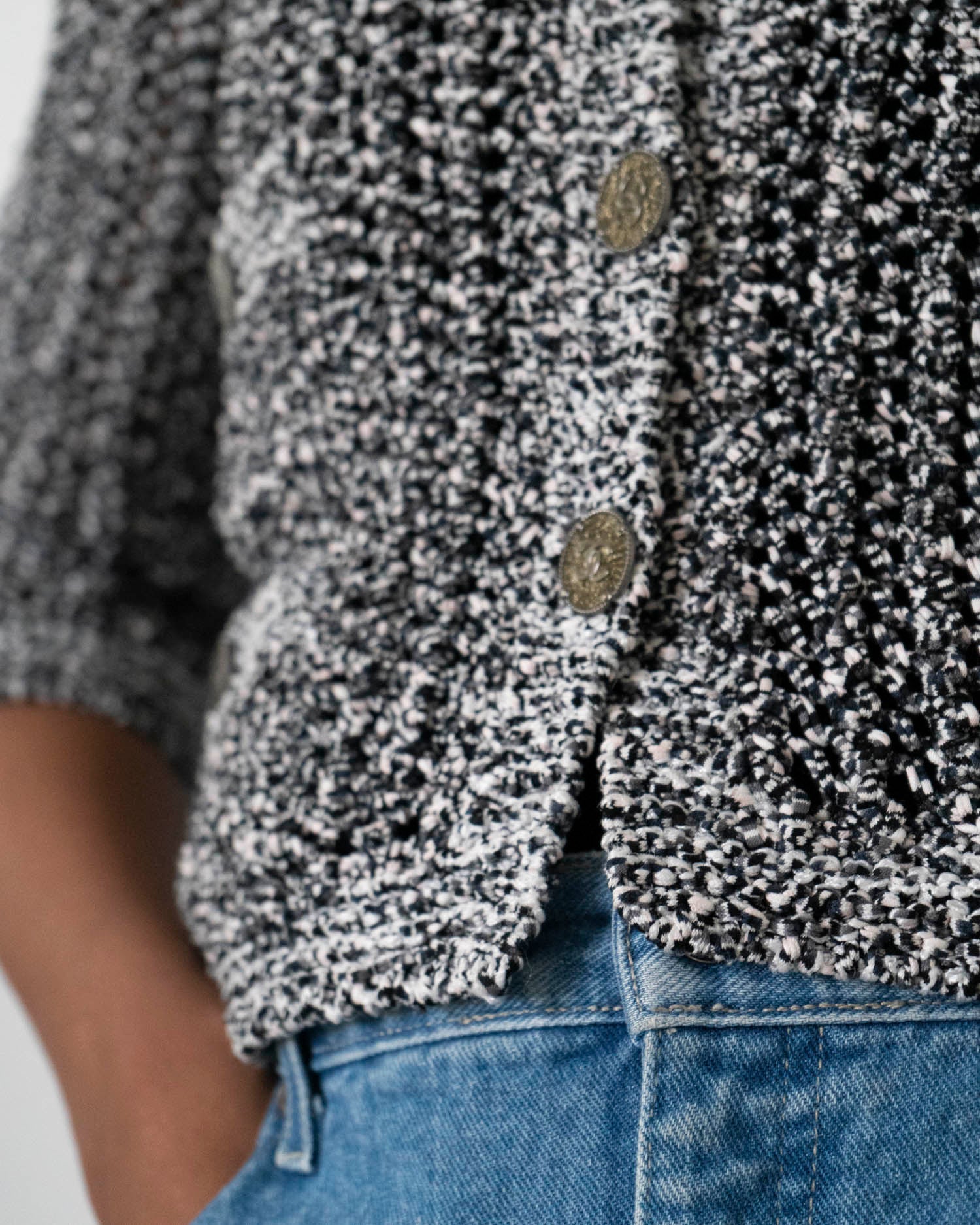 FR34-36 Chanel Spring 2012 Four Pocket Crochet Cardigan Jacket in Gray - Vintage Chanel Jacket -  Jacket - Rarchive.
