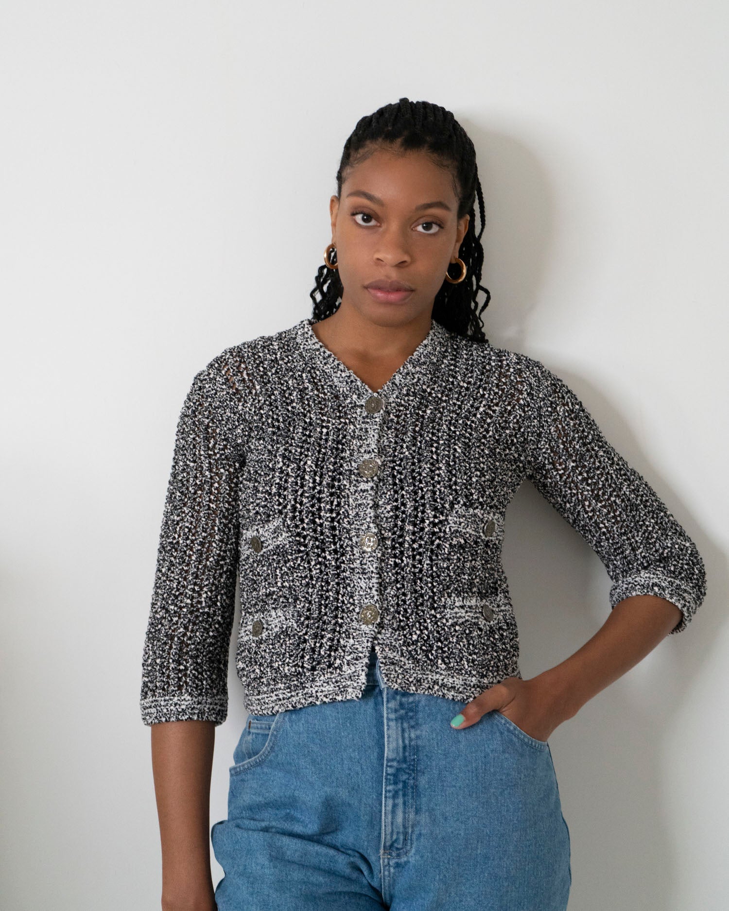FR34-36 Chanel Spring 2012 Four Pocket Crochet Cardigan Jacket in Gray - Vintage Chanel Jacket -  Jacket - Rarchive.