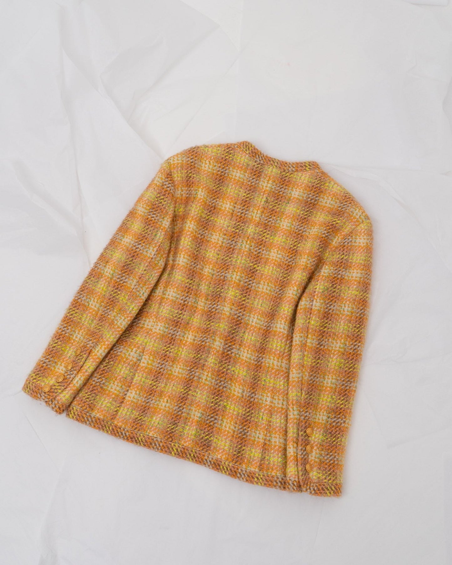 FR38-42 Chanel 1980s Four Pocket Wool Jacket in Orange and Yellow