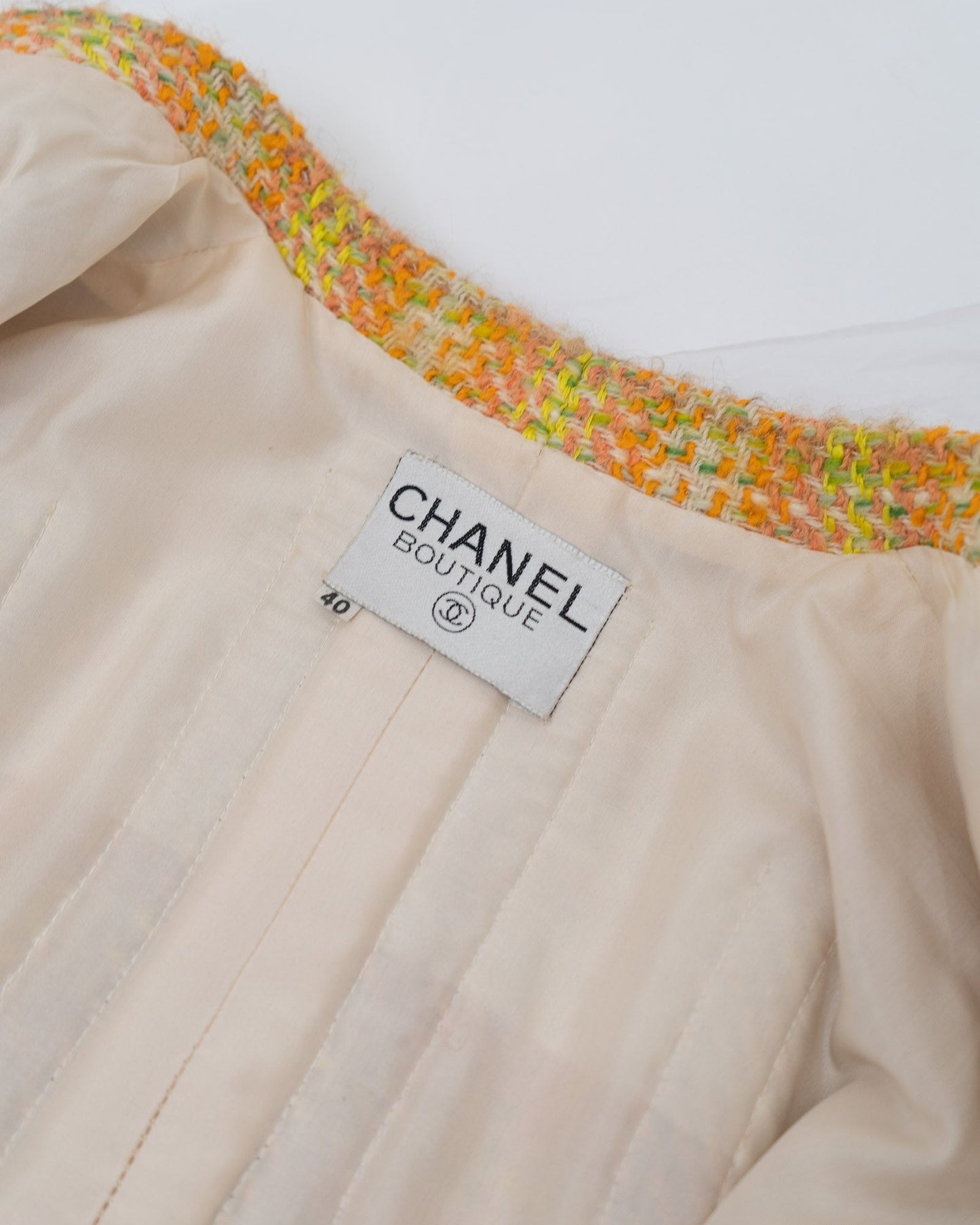 FR38-42 Chanel 1980s Four Pocket Wool Jacket in Orange and Yellow - Vintage Chanel Jacket -   - Rarchive.