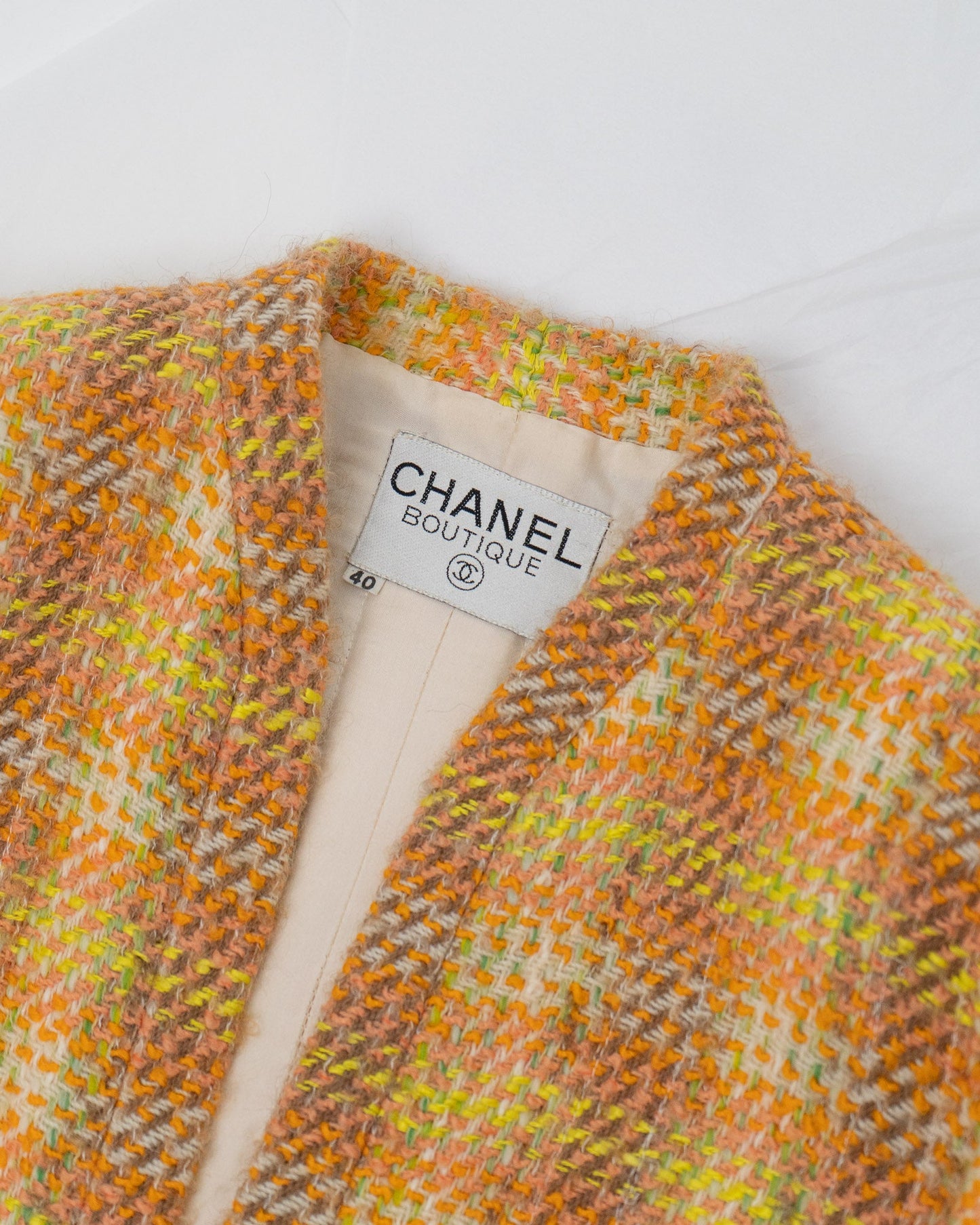 FR38-42 Chanel 1980s Four Pocket Wool Jacket in Orange and Yellow - Vintage Chanel Jacket -   - Rarchive.